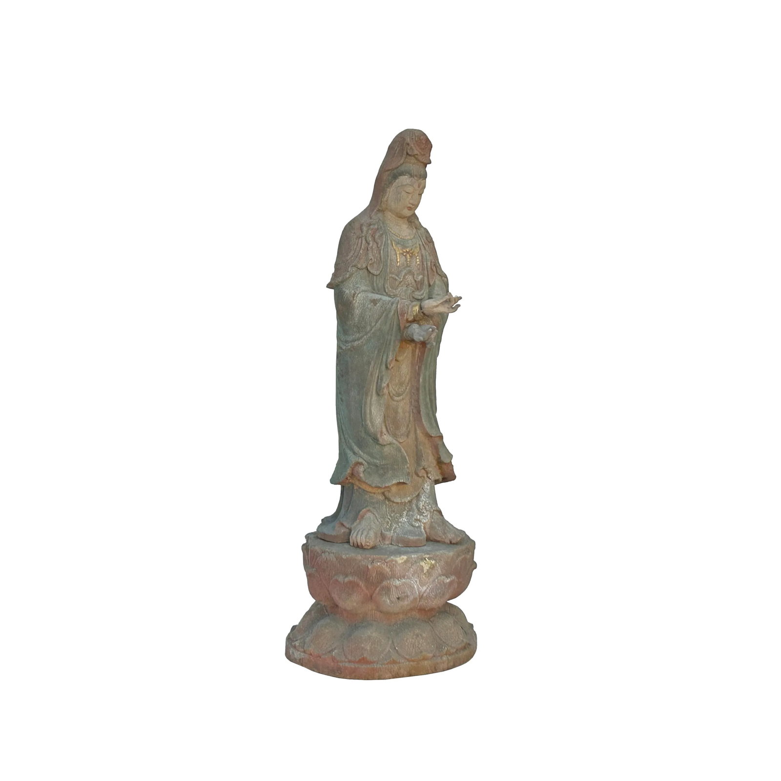 Vintage Rustic Wood Apana Mudra Standing Bodhisattva Guan Yin Statue - 3