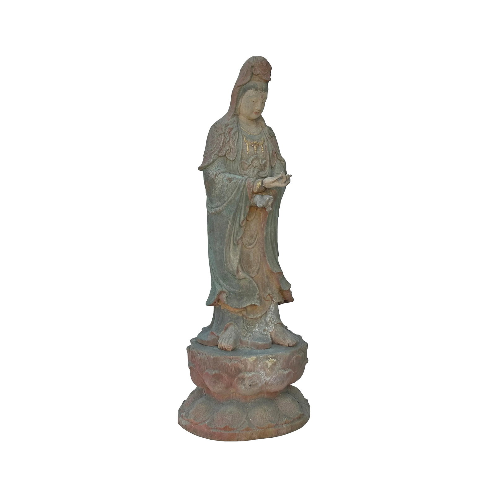 Vintage Rustic Wood Apana Mudra Standing Bodhisattva Guan Yin Statue - 4