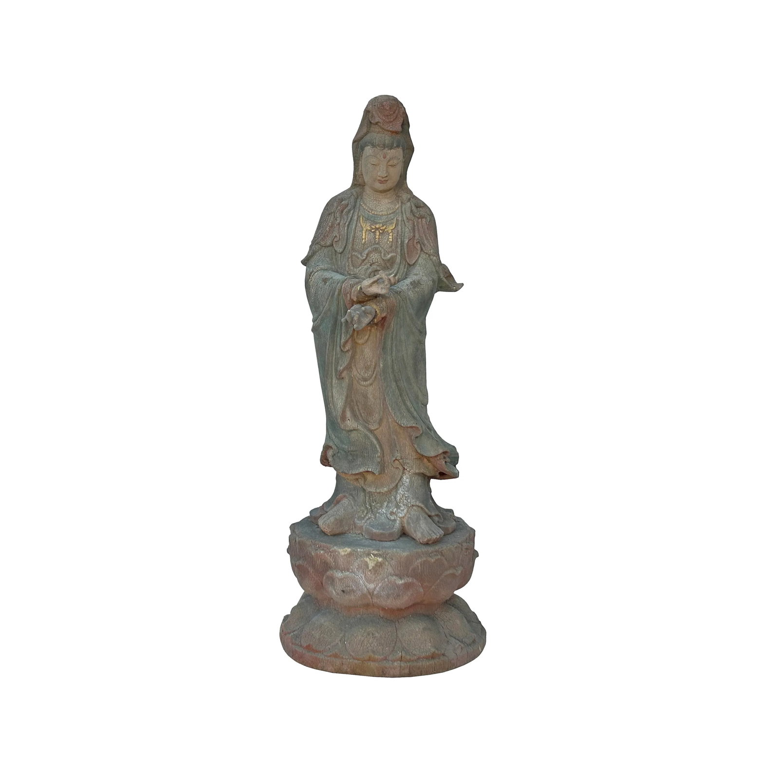 Vintage Rustic Wood Apana Mudra Standing Bodhisattva Guan Yin Statue - 5