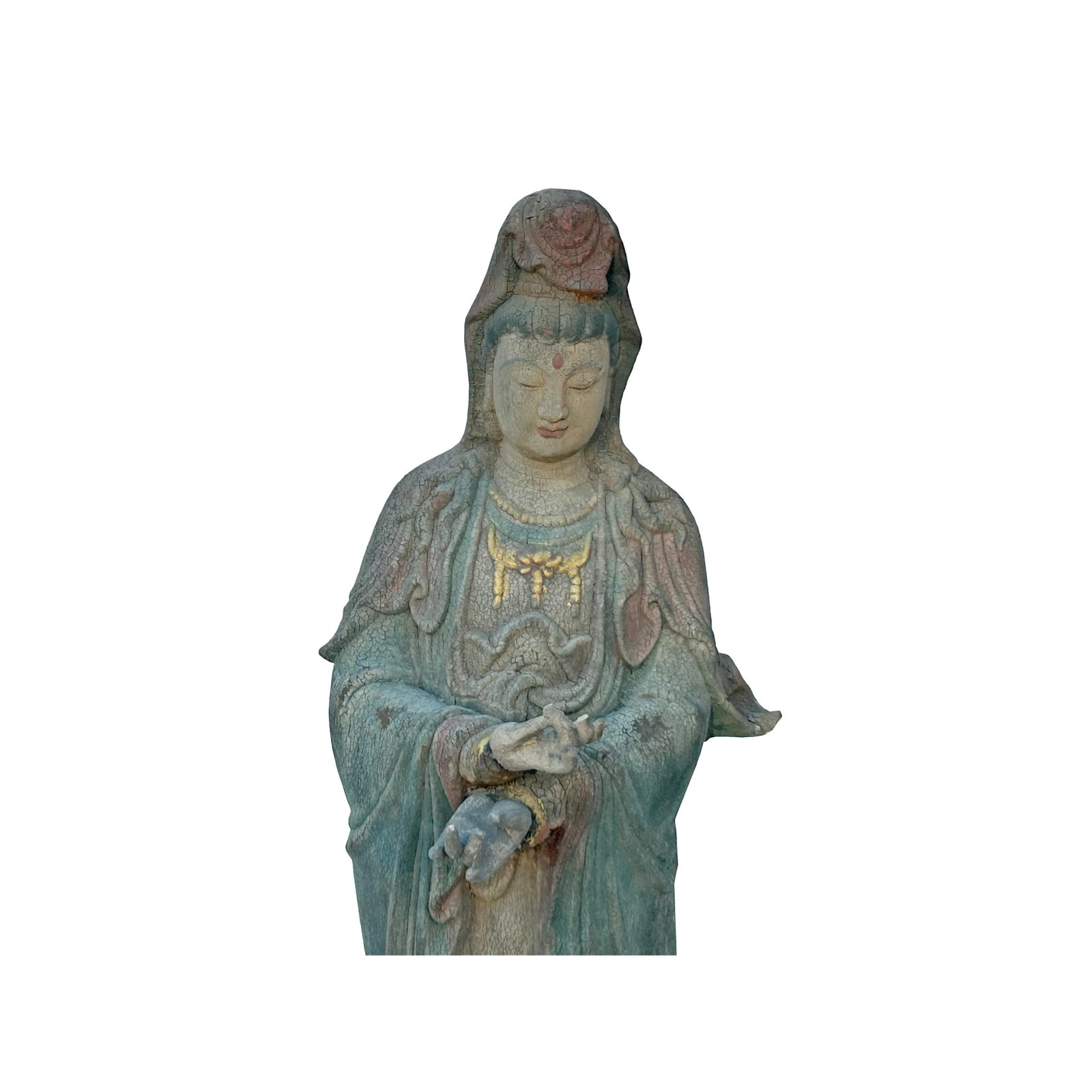 Vintage Rustic Wood Apana Mudra Standing Bodhisattva Guan Yin Statue - 6