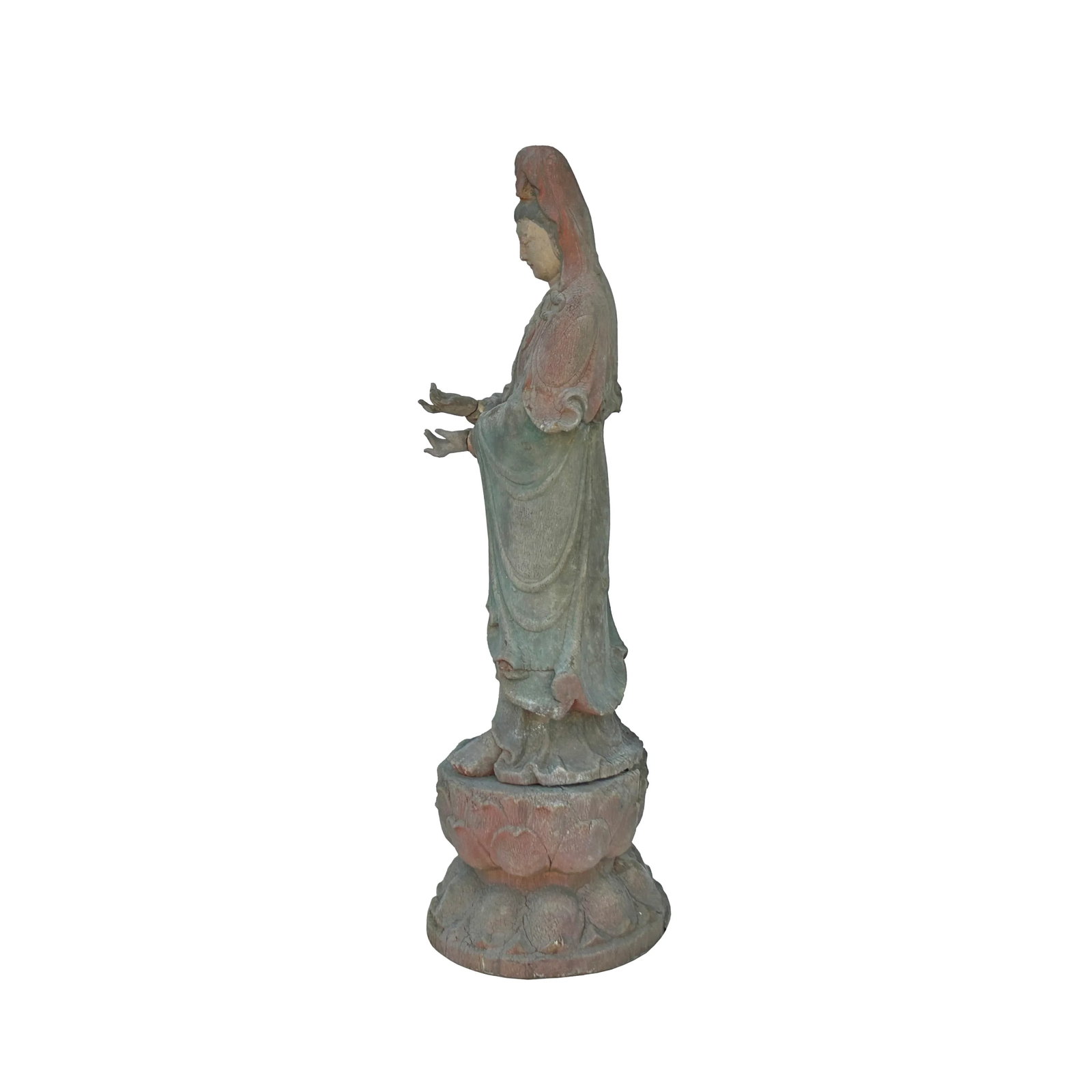 Vintage Rustic Wood Apana Mudra Standing Bodhisattva Guan Yin Statue - 7