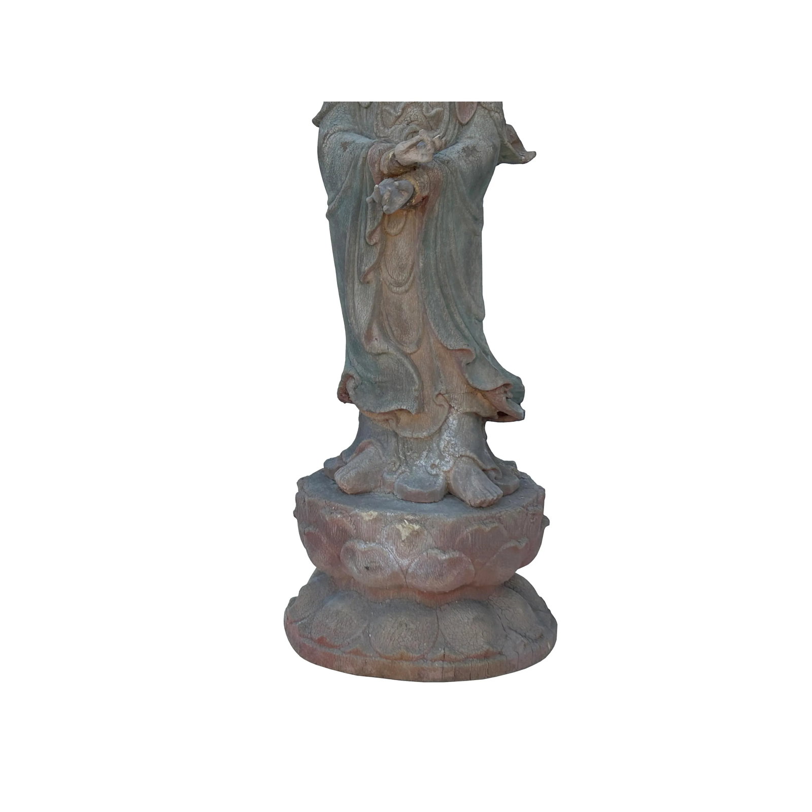 Vintage Rustic Wood Apana Mudra Standing Bodhisattva Guan Yin Statue - 8