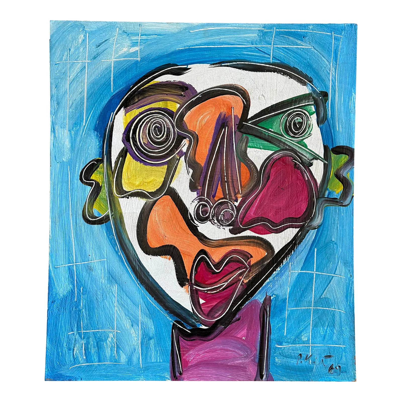 1969 "Spanish Man" Original Painting by Artist Peter Keil: Peter Keil is a German artist that focuses primarily on abstract expressionism. Keil painted with some of the greats including Joan Miró, Pablo Picasso and Andy Warhol, to name a few. This is an 