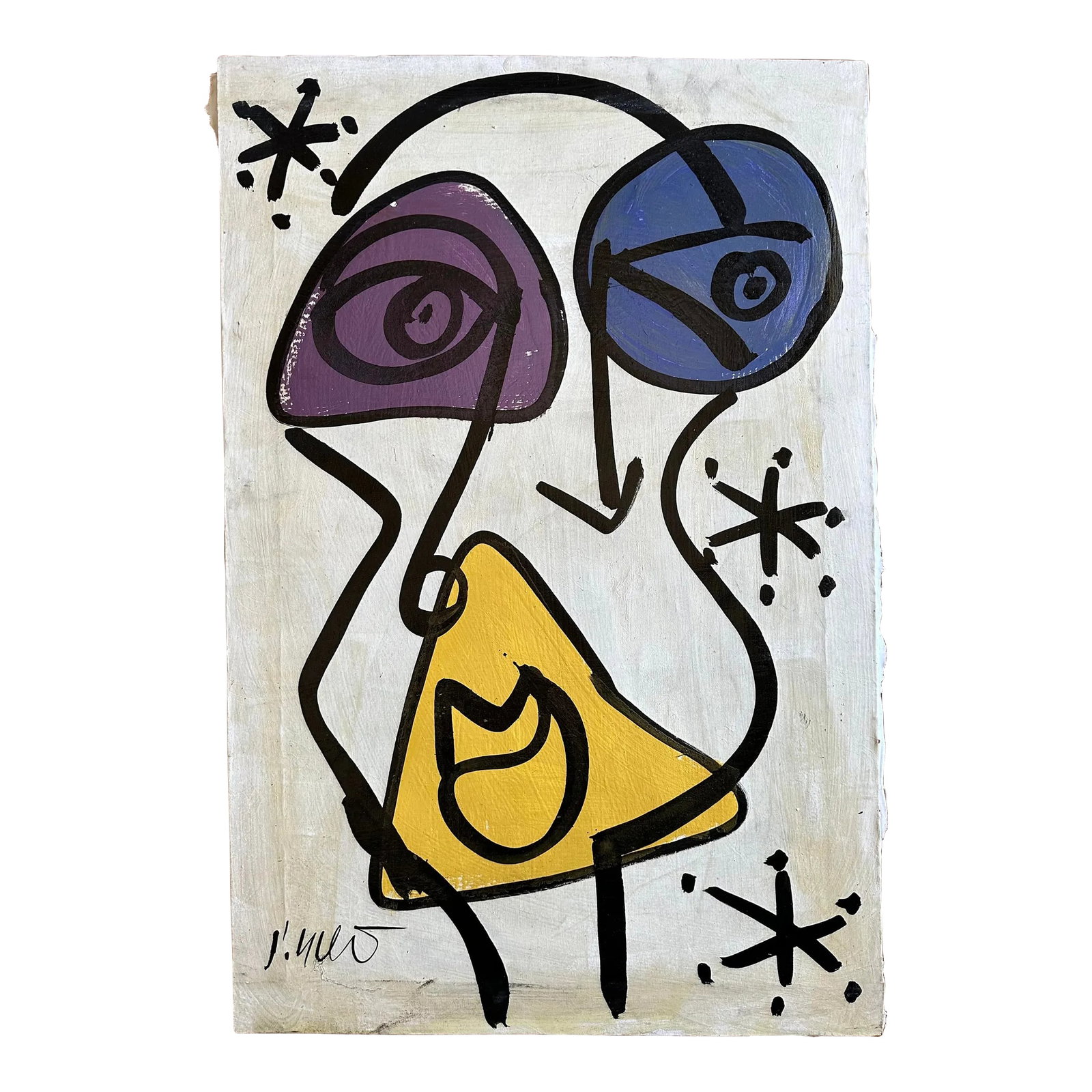 Original Peter Keil Painting, Mirovian Style - Junge Wilde Collection: Peter Keil is a German artist that focuses primarily on abstract expressionism. Keil painted with some of the greats including Joan Miró, Pablo Picasso and Andy Warhol, to name a few. This is a
