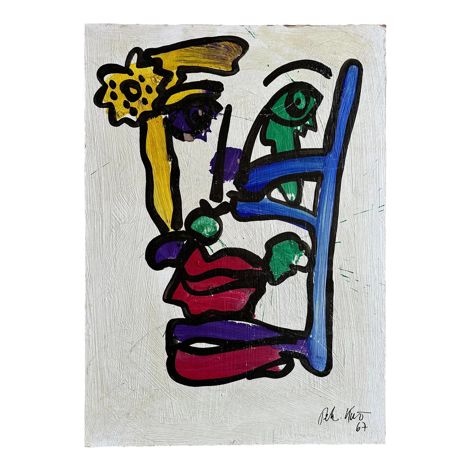 Original 1967 Peter Keil Painting - Junge Wilde Collection: Peter Keil is a German artist that focuses primarily on abstract expressionism. Keil painted with some of the greats including Joan Miró, Pablo Picasso and Andy Warhol, to name a few. This is a b
