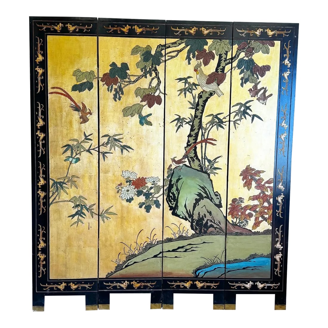 Vintage Chinese Hand Carved and Painted Room Divider/Screen - 4 Panels (1 of 9)