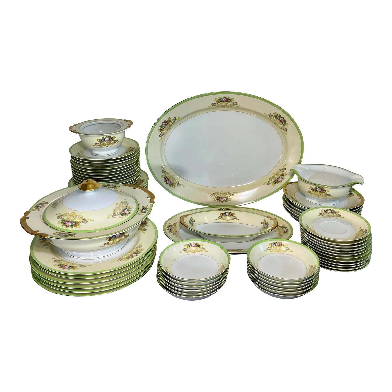 65 Piece Early 20th Century Green Dinnerware Set by Meito China, Japan (1 of 7)