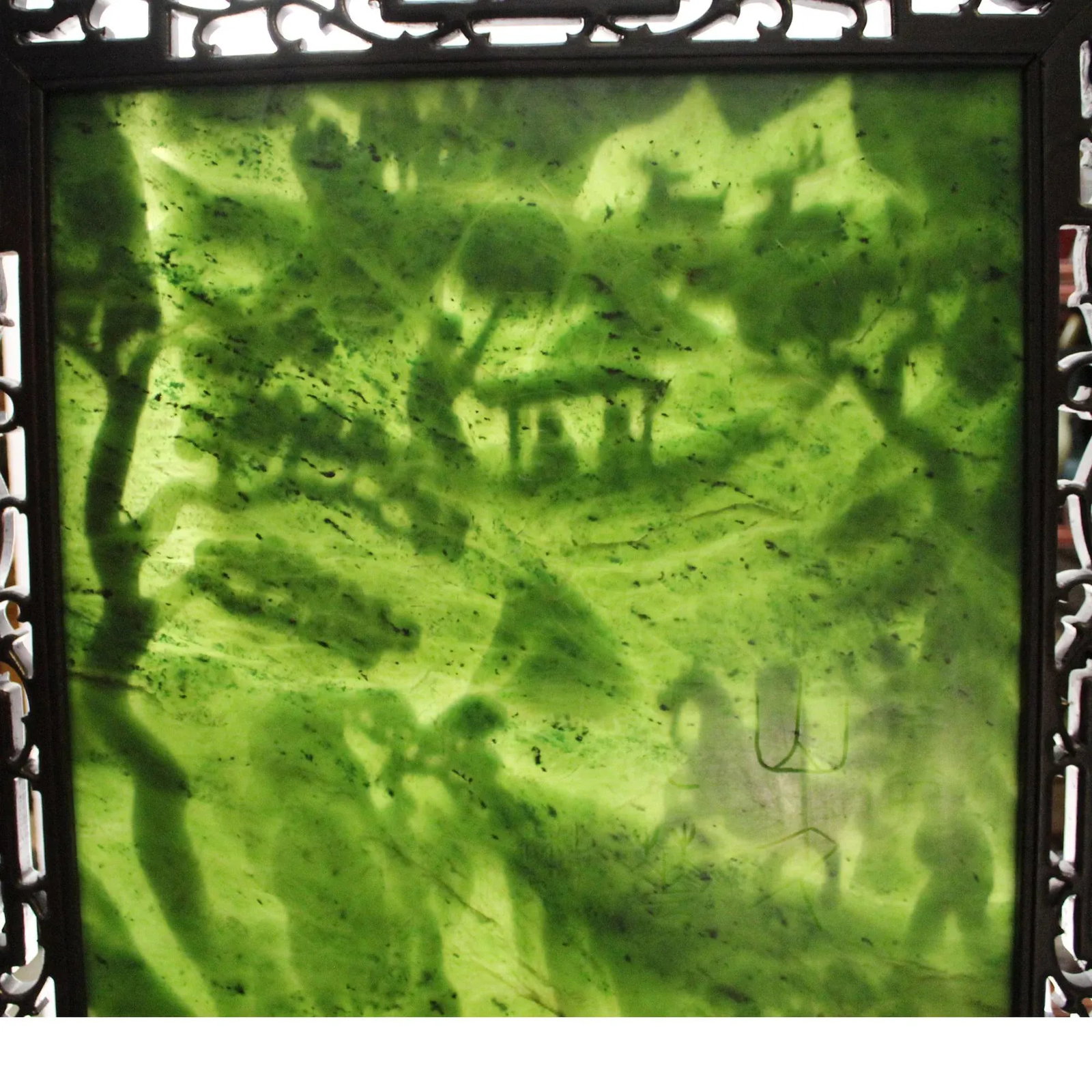 Chinese Vintage Spinach Green Stone Scenery Carving Table Top Wall Panel Display - 10