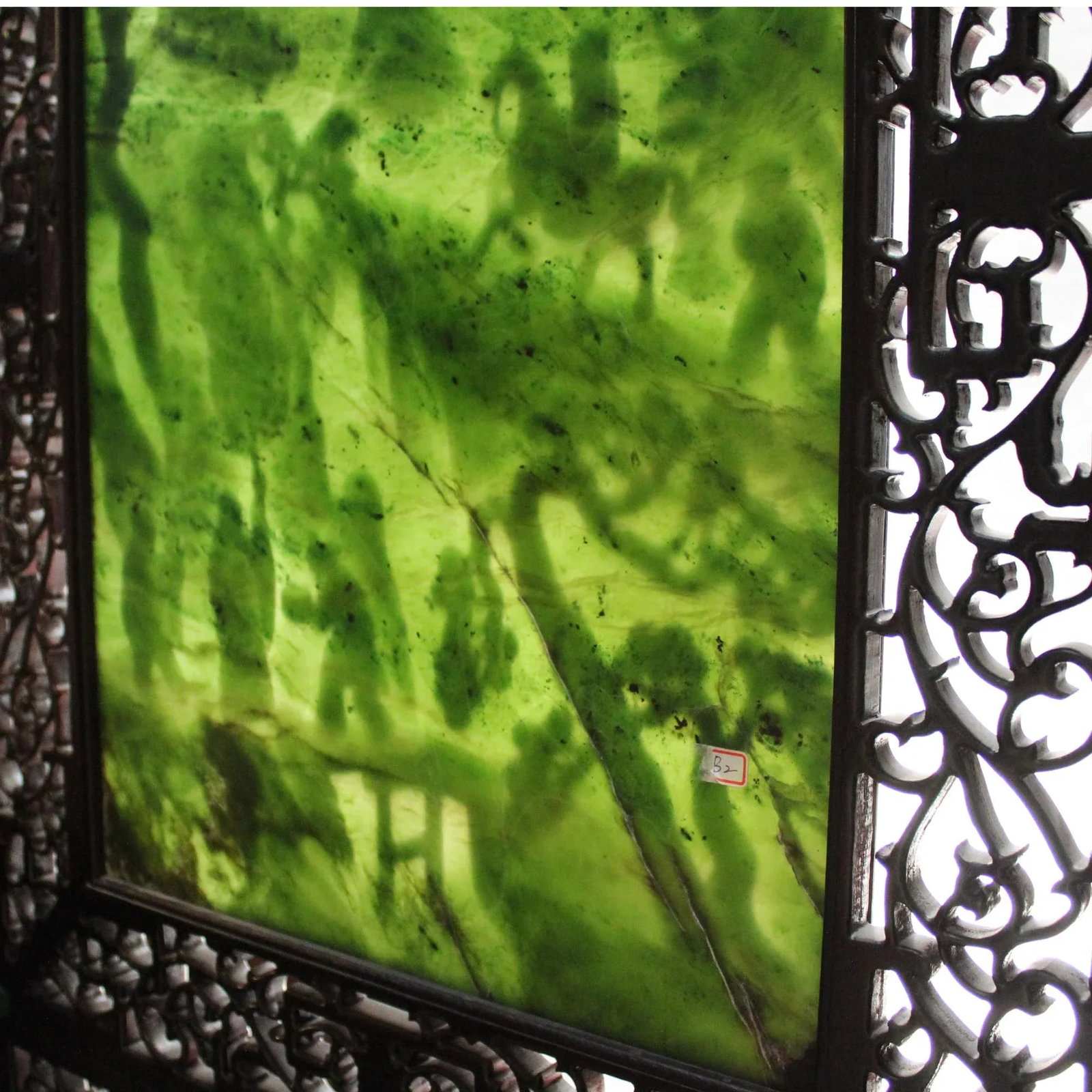 Chinese Vintage Spinach Green Stone Scenery Carving Table Top Wall Panel Display - 12