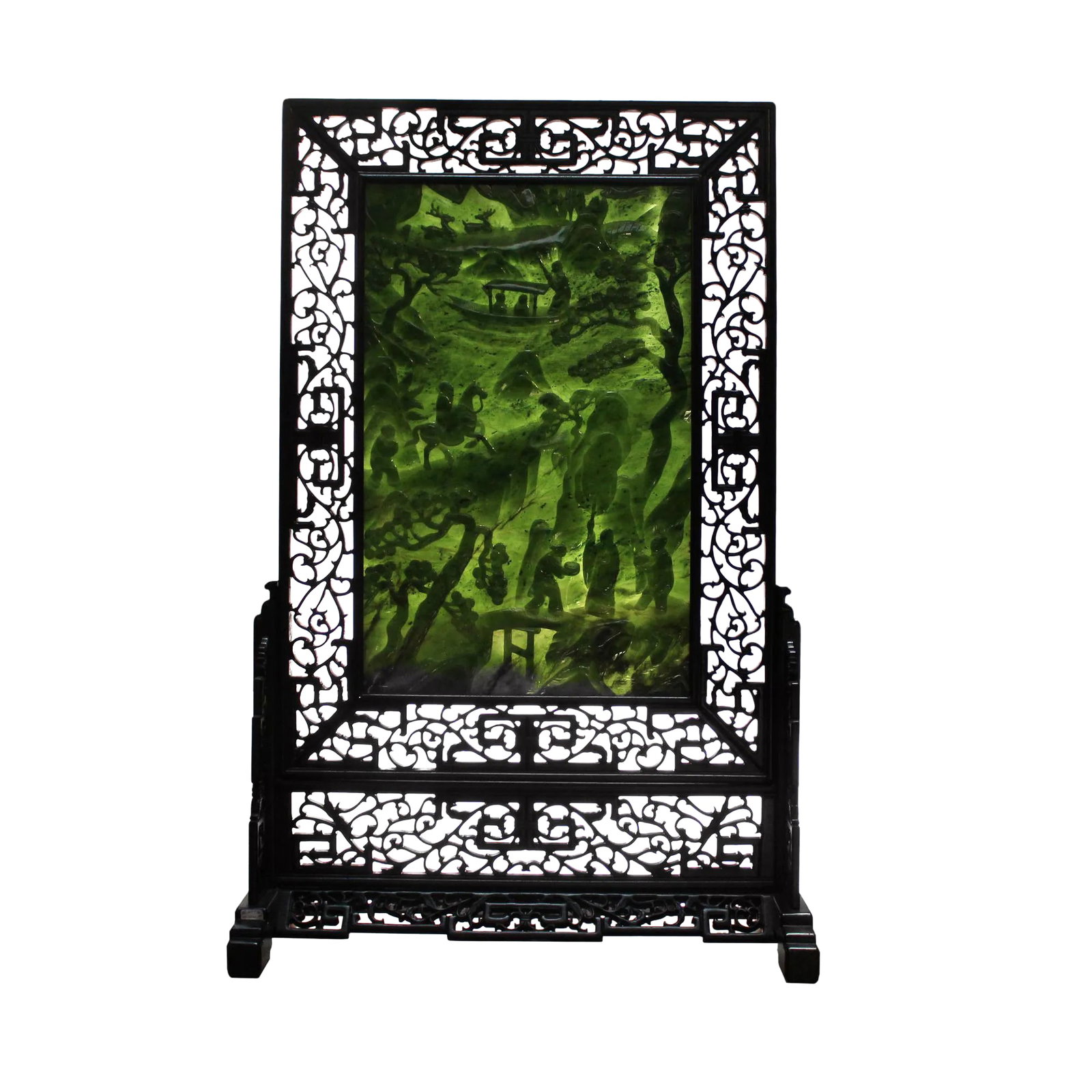 Chinese Vintage Spinach Green Stone Scenery Carving Table Top Wall Panel Display (1 of 13)