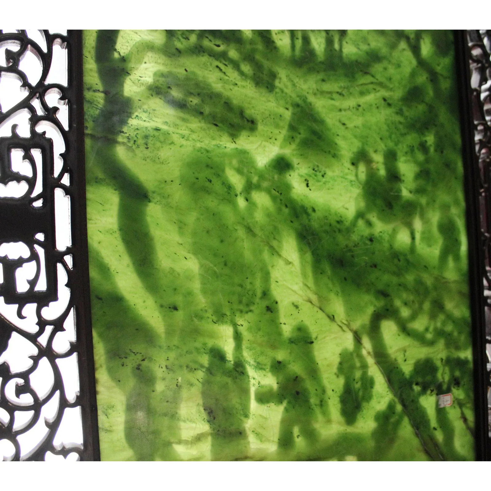 Chinese Vintage Spinach Green Stone Scenery Carving Table Top Wall Panel Display - 7