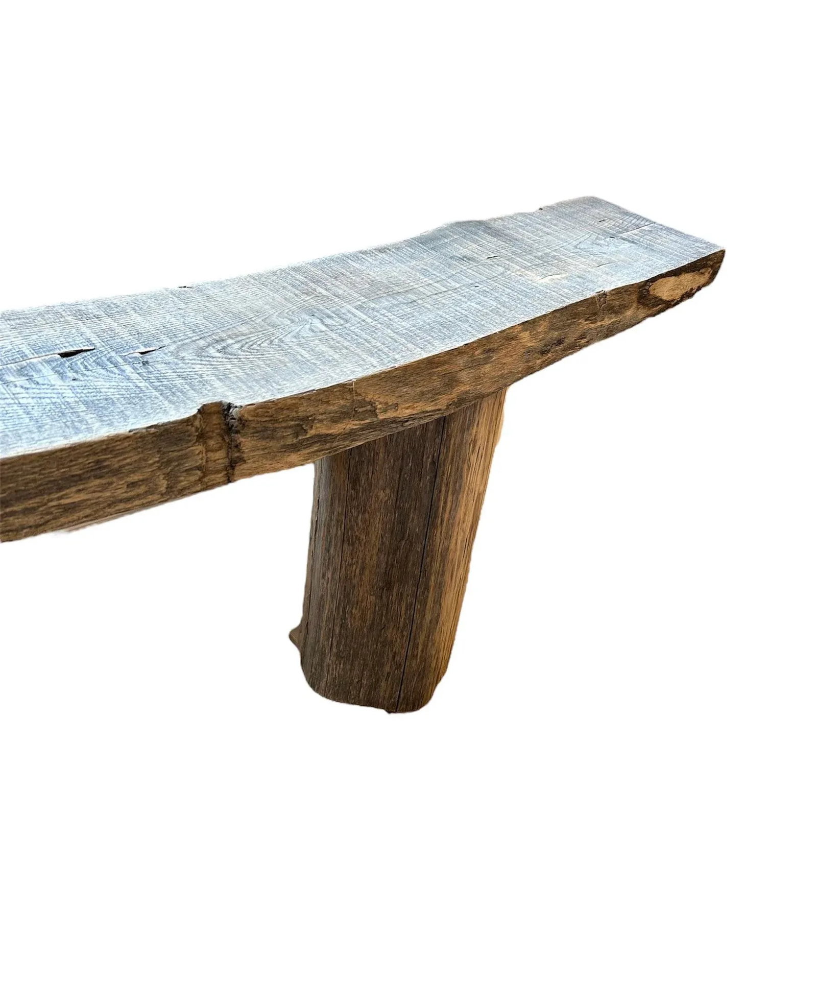 Live Edge Rough Sawn Wood Bench With Log Supports - 10