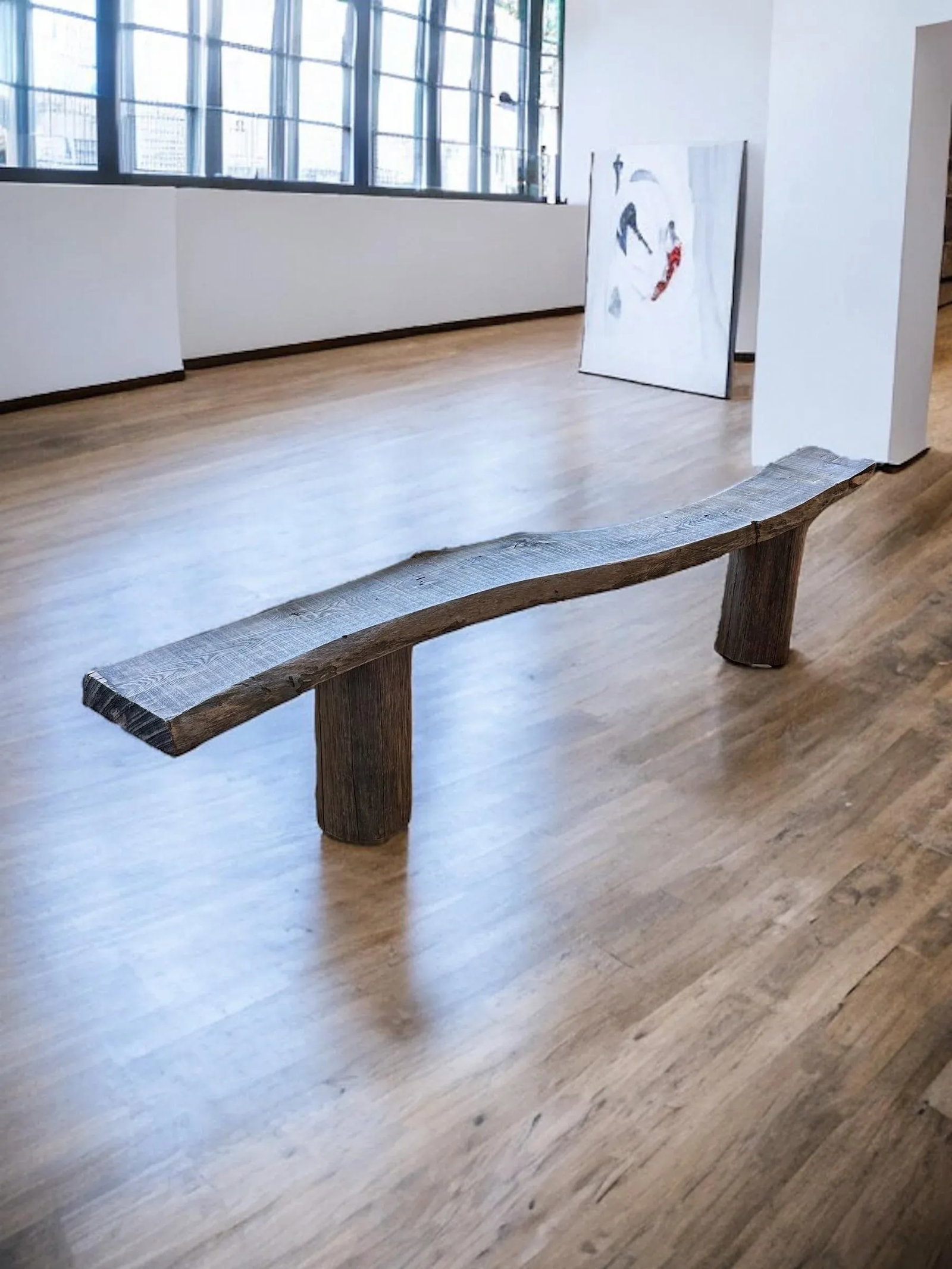 Live Edge Rough Sawn Wood Bench With Log Supports - 2