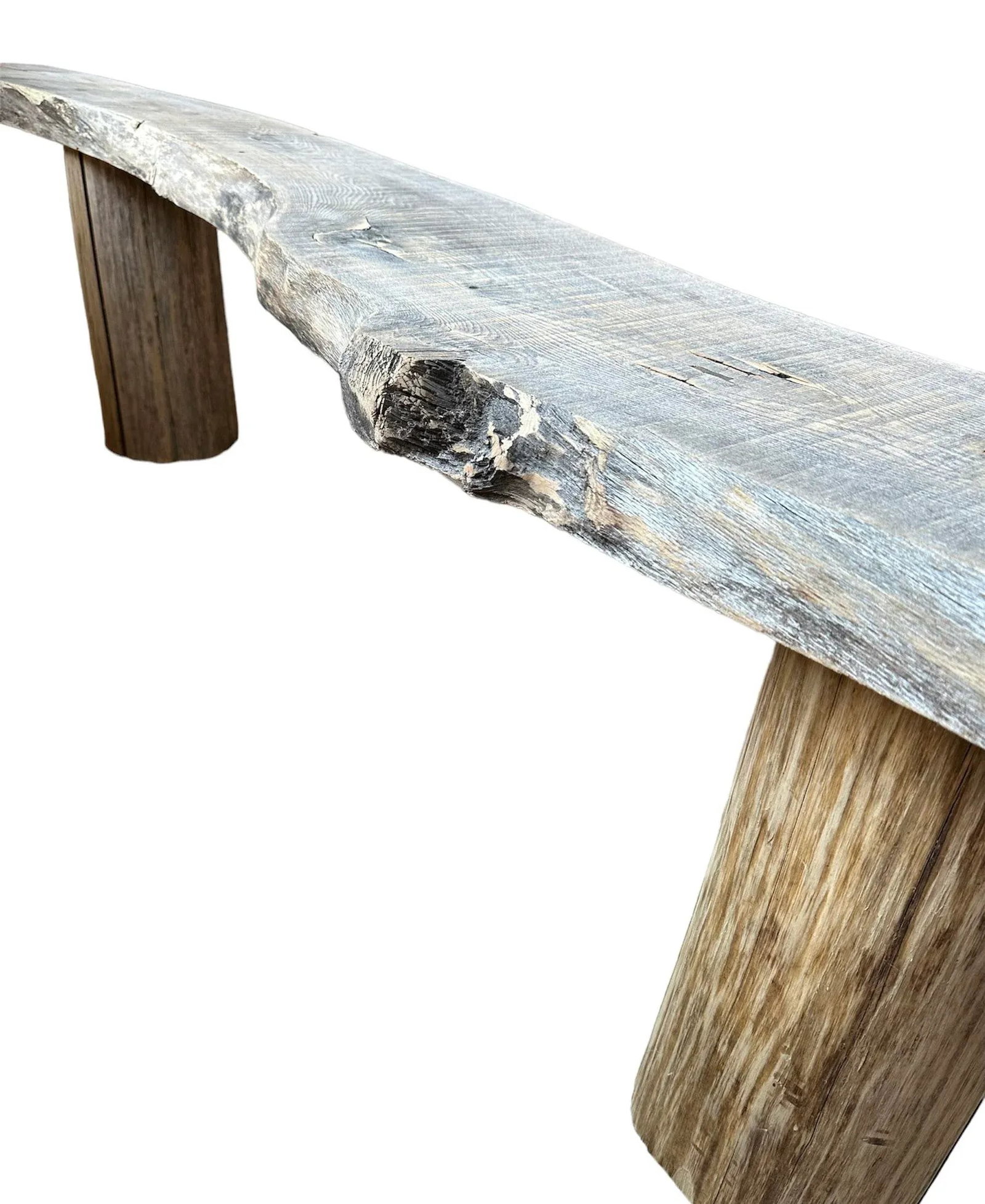Live Edge Rough Sawn Wood Bench With Log Supports - 6