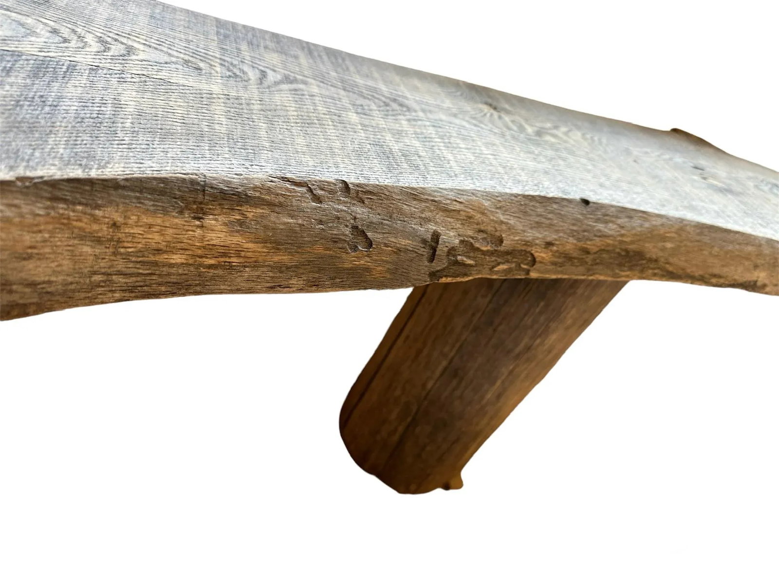 Live Edge Rough Sawn Wood Bench With Log Supports - 7