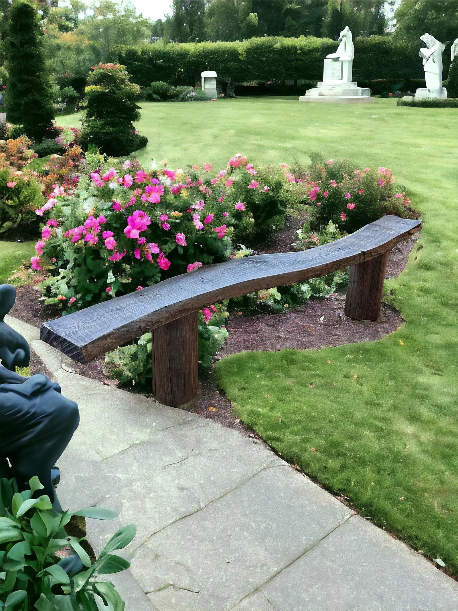 Live Edge Rough Sawn Wood Bench With Log Supports - 8