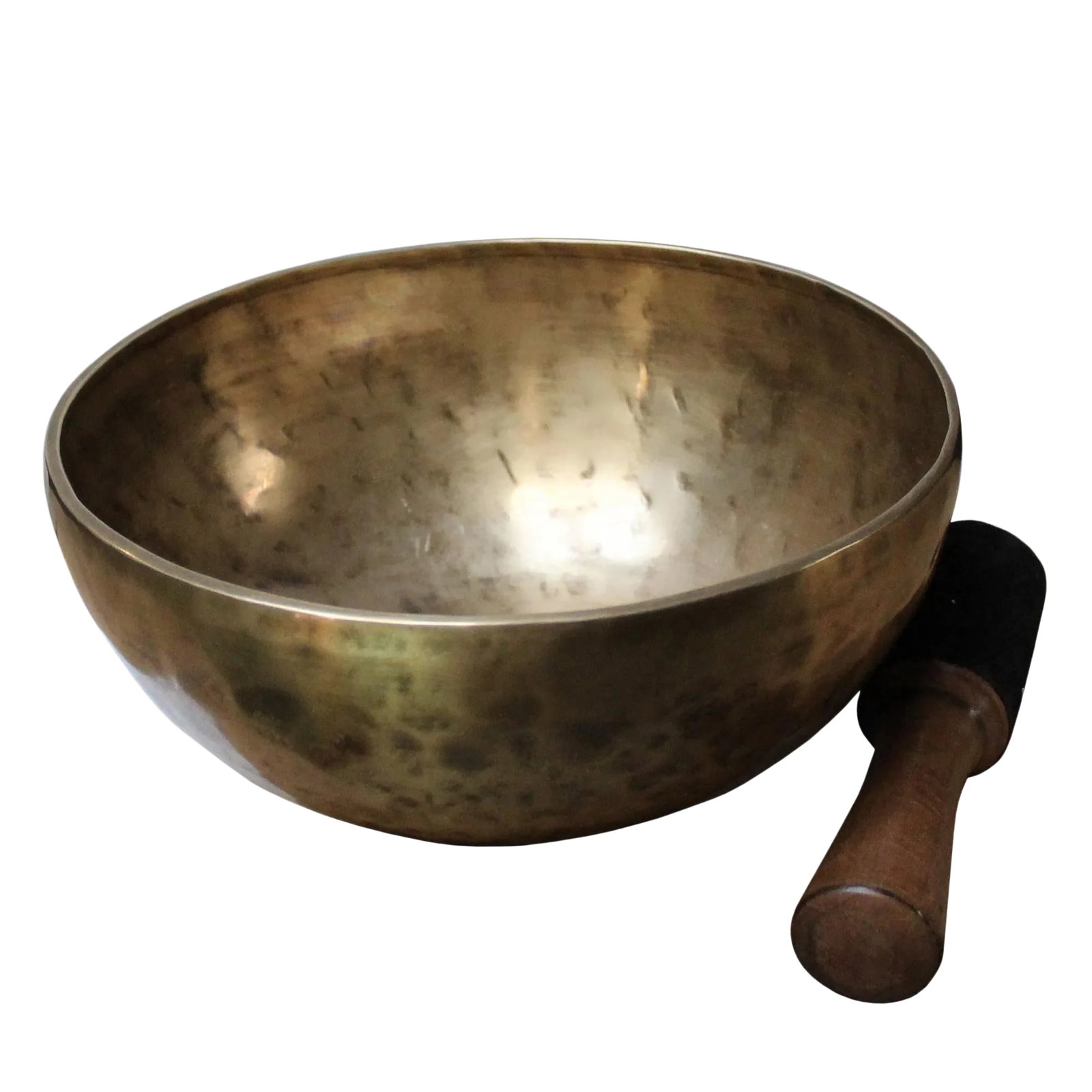 Handmade Metal Punch Marks Singing Bowl: This is a handmade singing bowl with hand punch marks on the surface. Dimensions: Dia 11" x h4.75" Origin: China Material: Metal , 4lbs Condition: Vintage, handmade, marks Condition: Alterations: