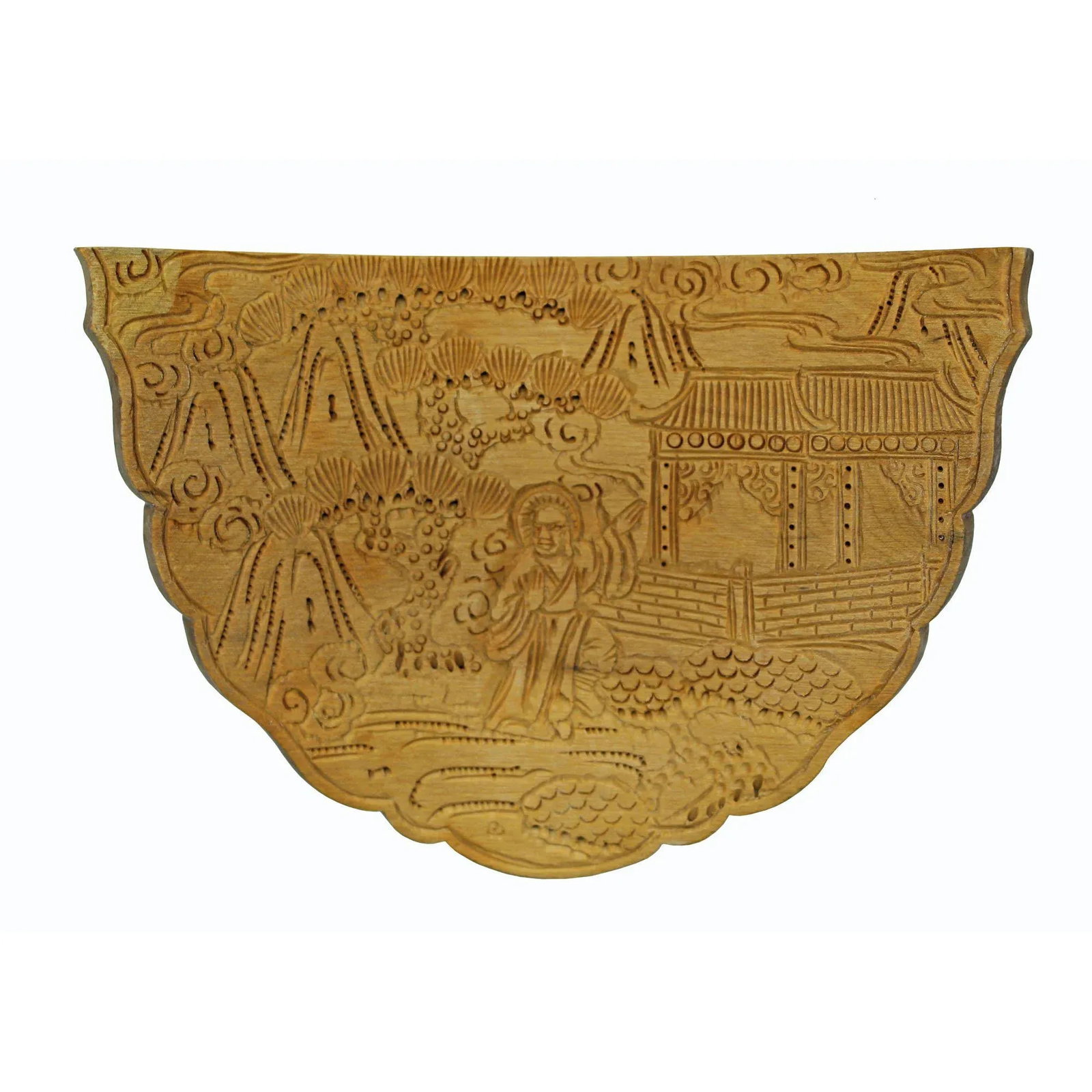 Carved Bamboo Birdcage Base Panel With Eighteen Arhats (Lohan), Lion and Elephant - 5