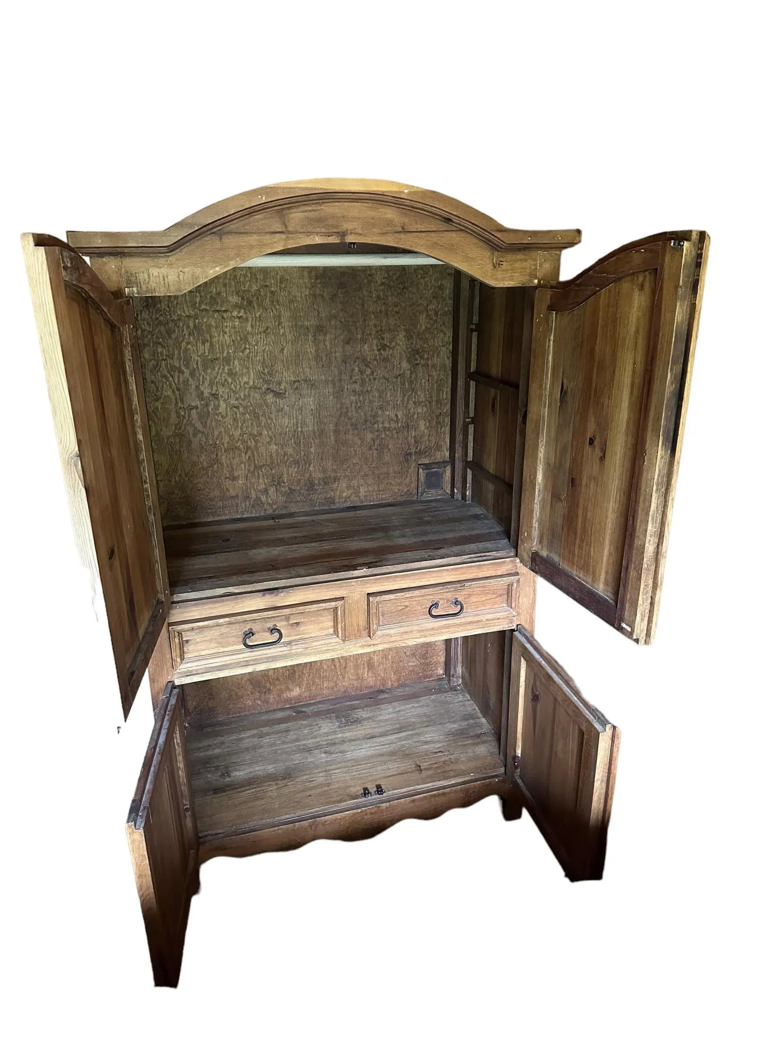 Rustic Pine Armoire Hutch Cabinet - 3