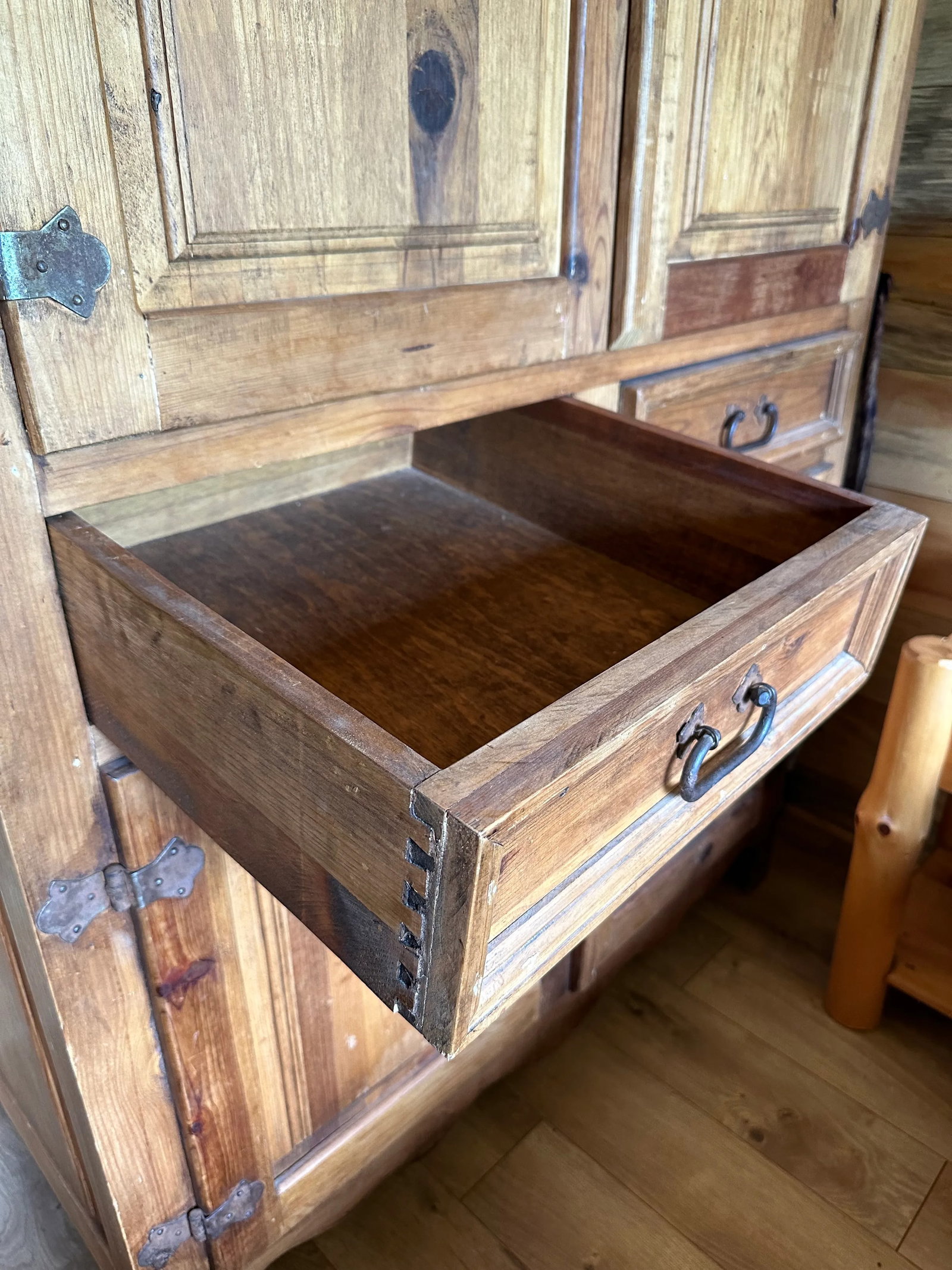 Rustic Pine Armoire Hutch Cabinet - 4