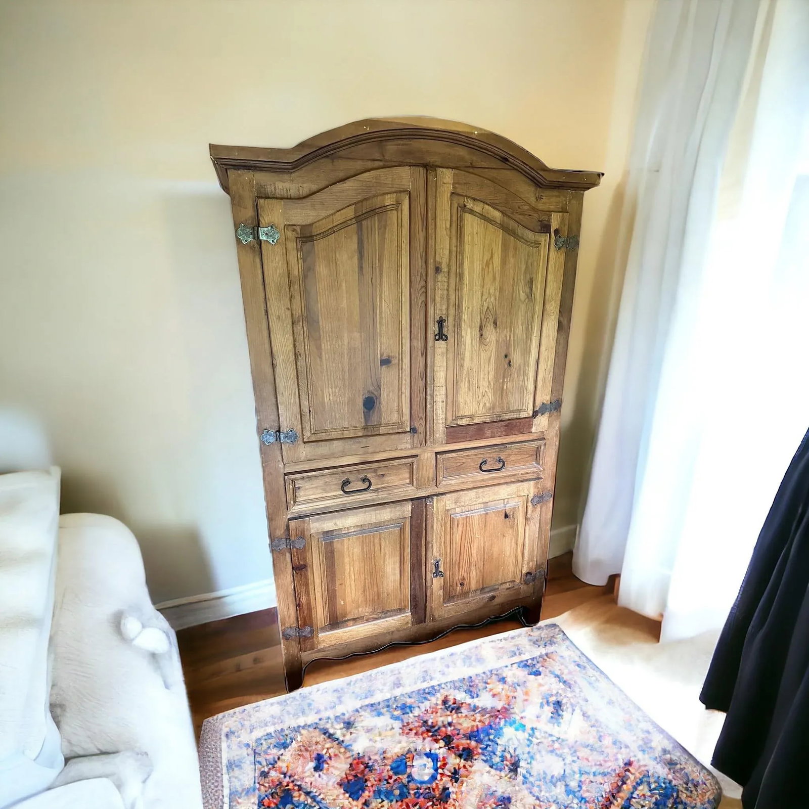 Rustic Pine Armoire Hutch Cabinet - 8