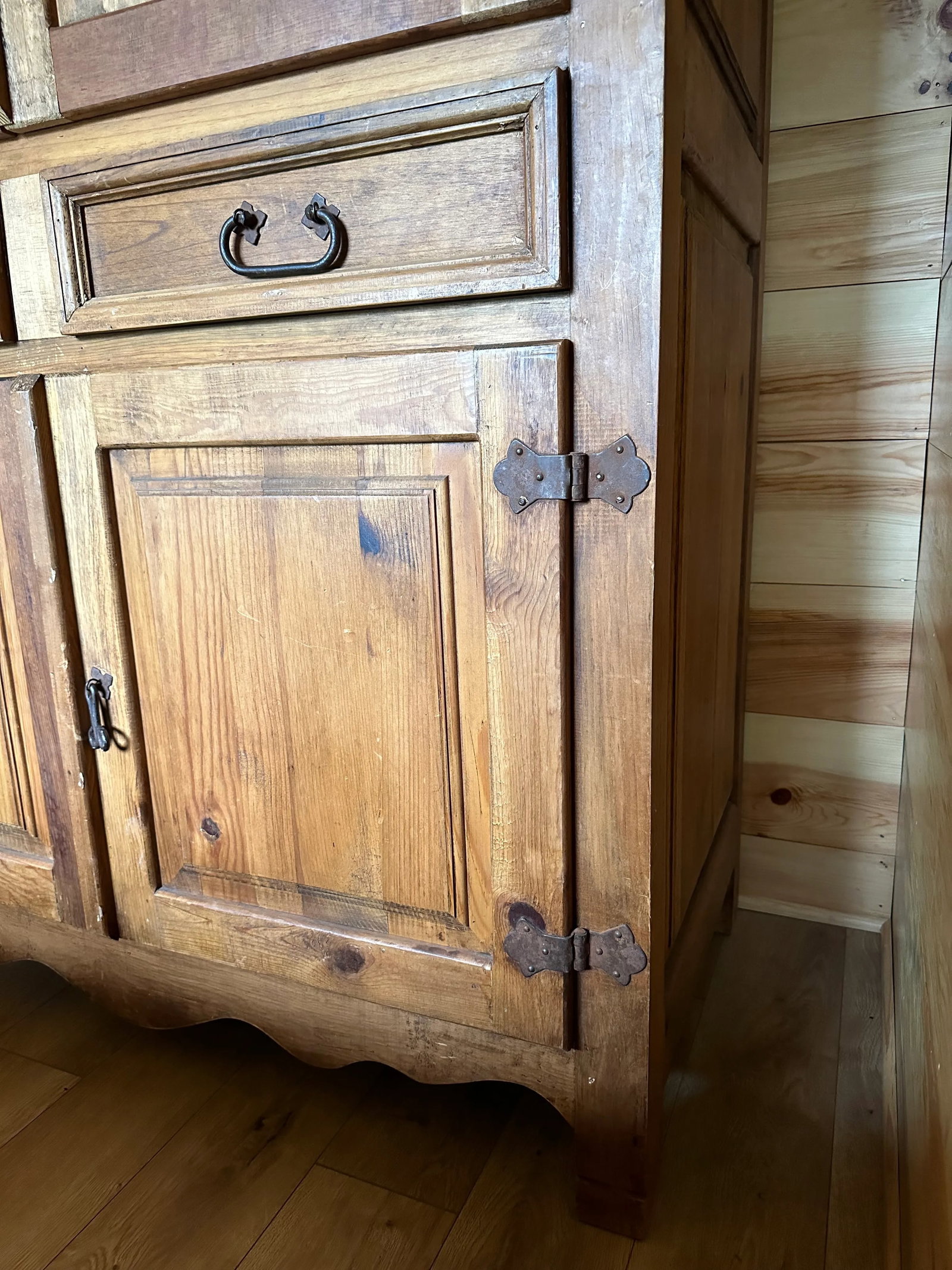 Rustic Pine Armoire Hutch Cabinet - 9