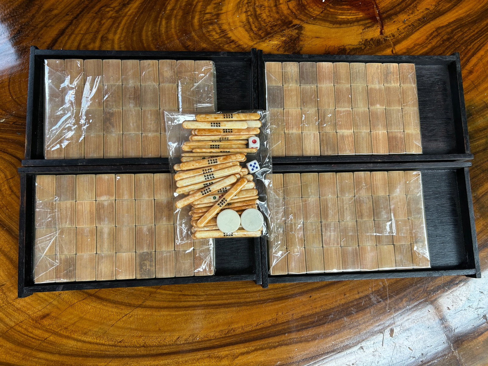 Chinese Mahjong Tiles Set W Characters Inlay Drawers Box Chest - 10