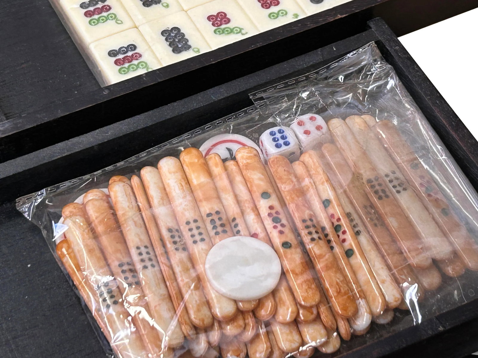 Chinese Mahjong Tiles Set W Characters Inlay Drawers Box Chest - 9