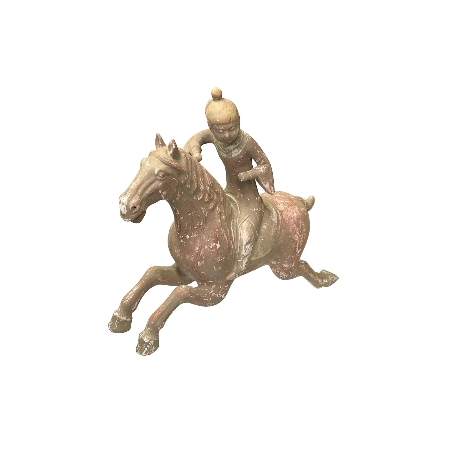 Chinese Vintage Terracotta Clay Man Riding Horse Figure Display Art - 10