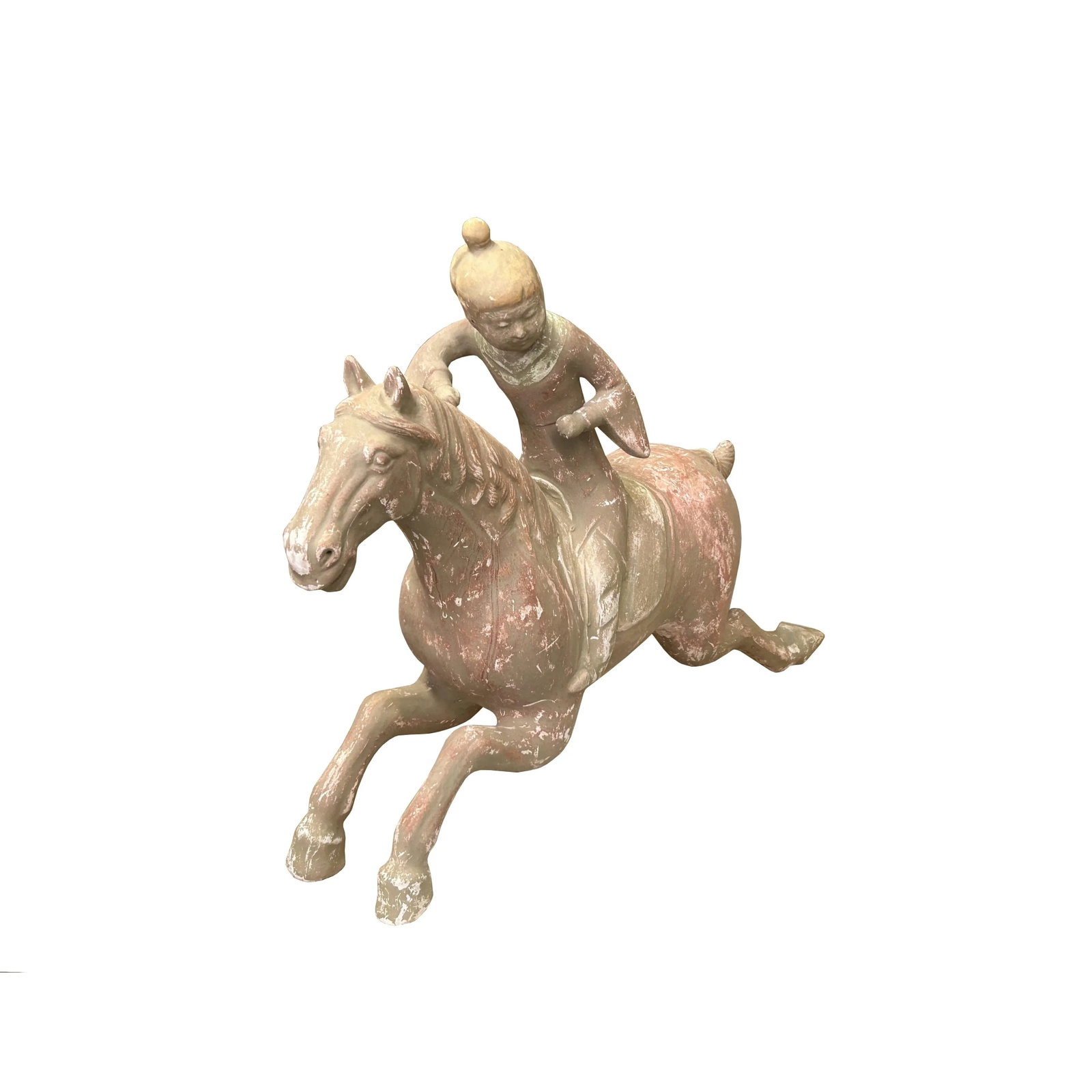 Chinese Vintage Terracotta Clay Man Riding Horse Figure Display Art - 11