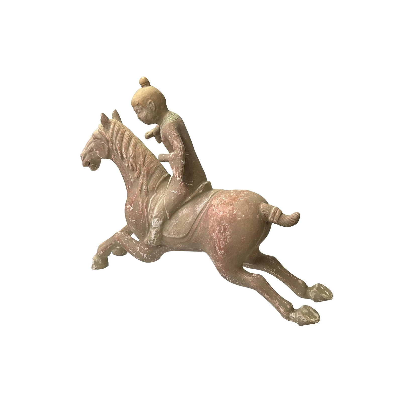 Chinese Vintage Terracotta Clay Man Riding Horse Figure Display Art - 2