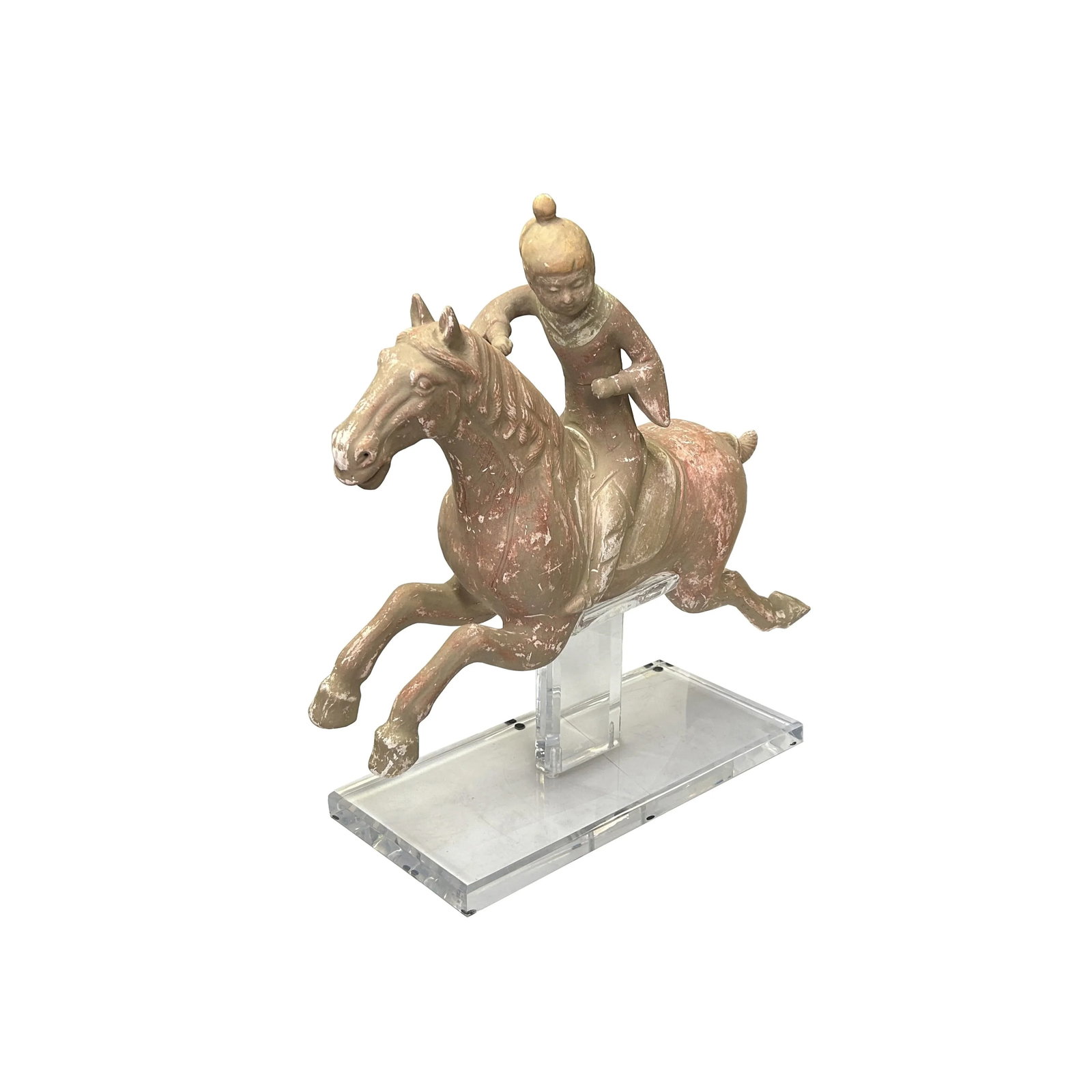 Chinese Vintage Terracotta Clay Man Riding Horse Figure Display Art - 3