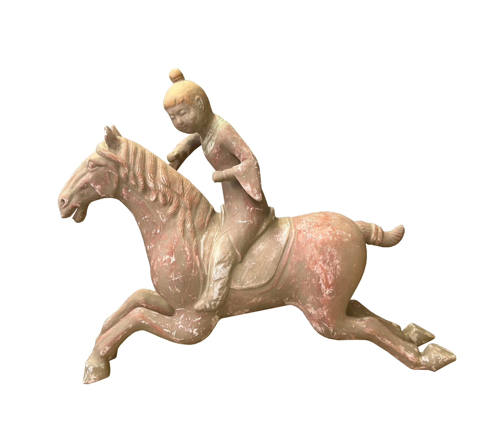 Chinese Vintage Terracotta Clay Man Riding Horse Figure Display Art - 4