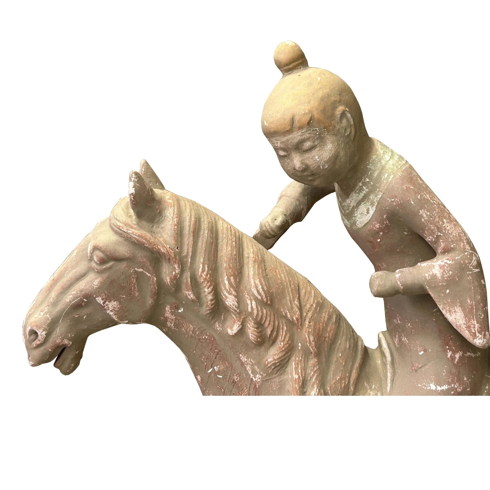 Chinese Vintage Terracotta Clay Man Riding Horse Figure Display Art - 6