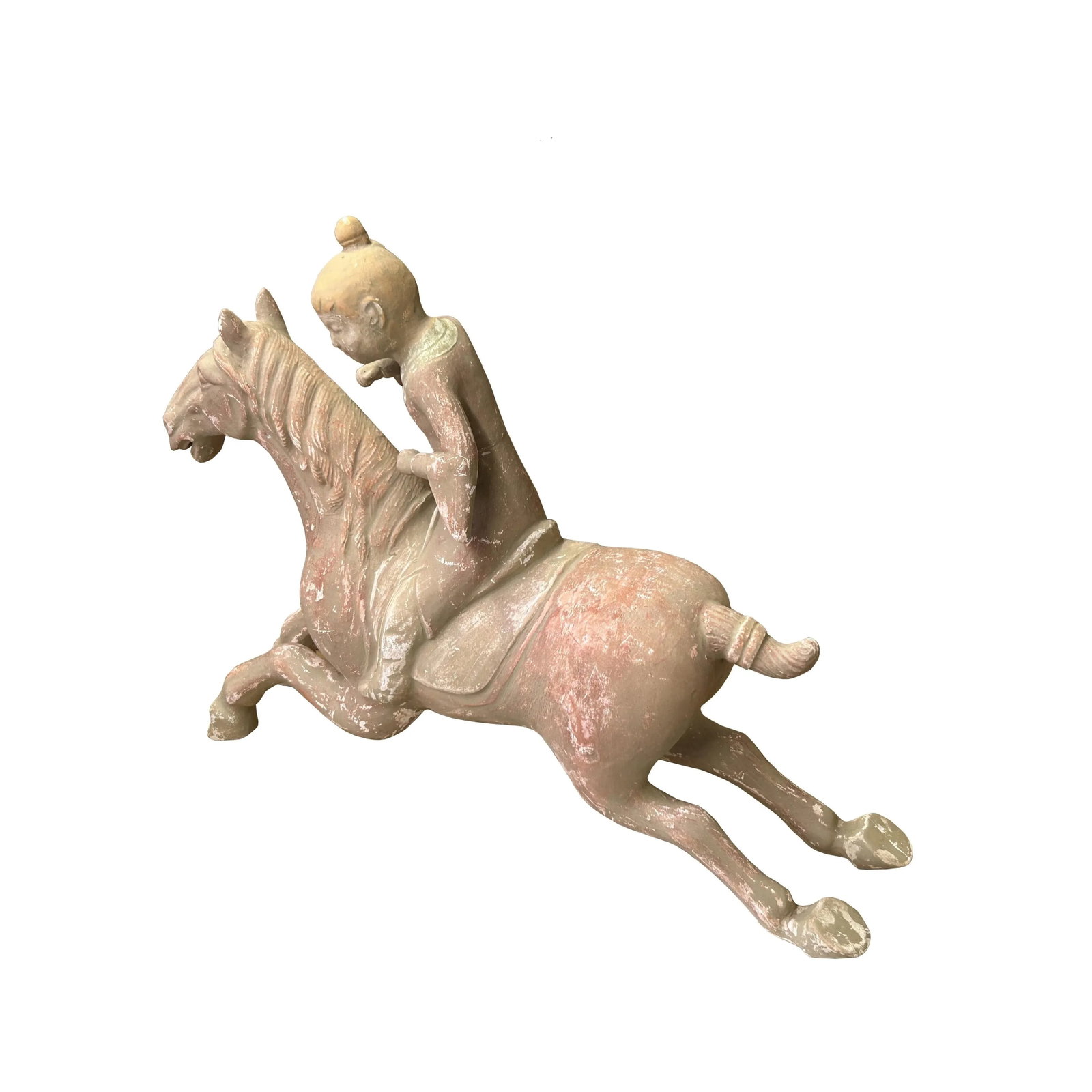 Chinese Vintage Terracotta Clay Man Riding Horse Figure Display Art - 7