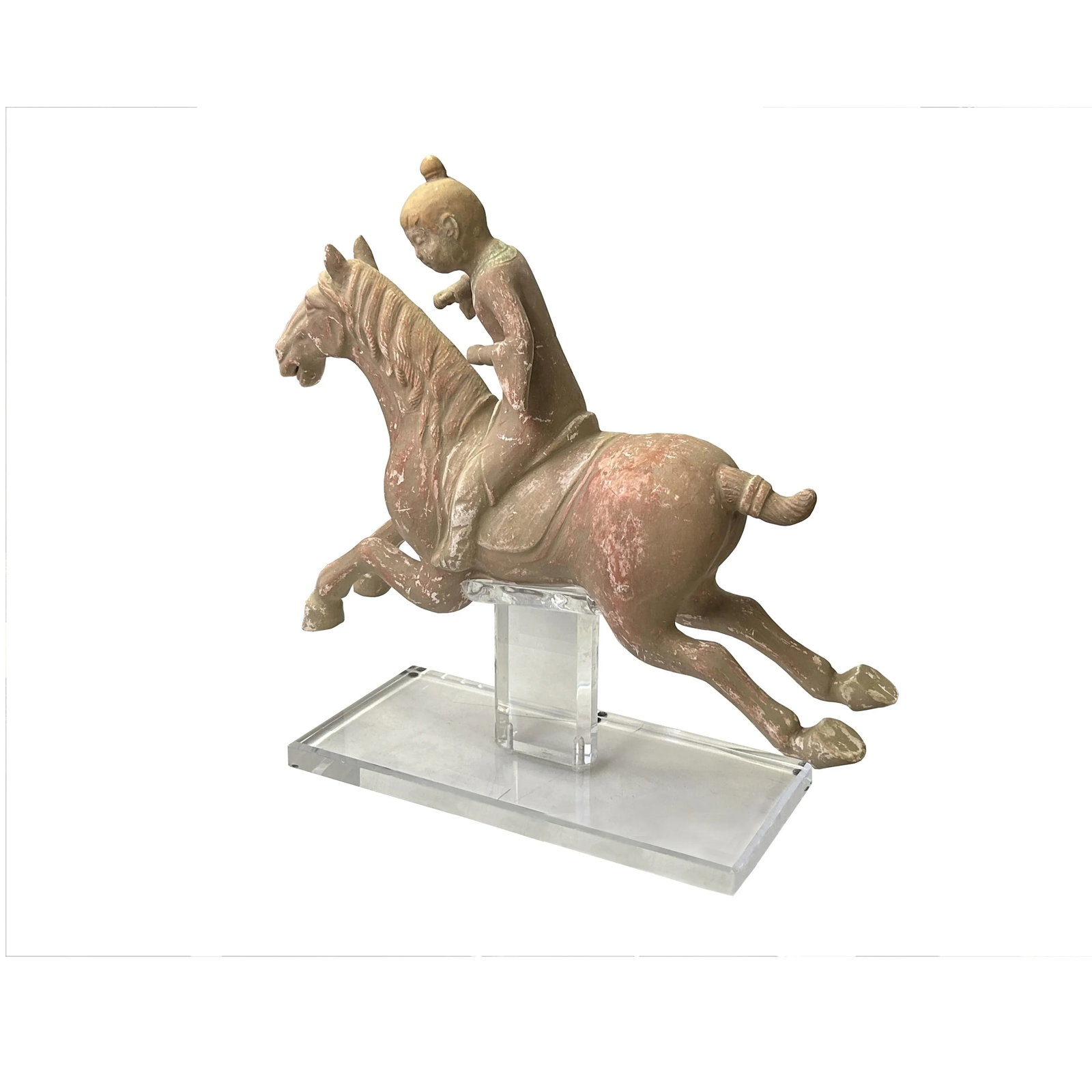 Chinese Vintage Terracotta Clay Man Riding Horse Figure Display Art - 8