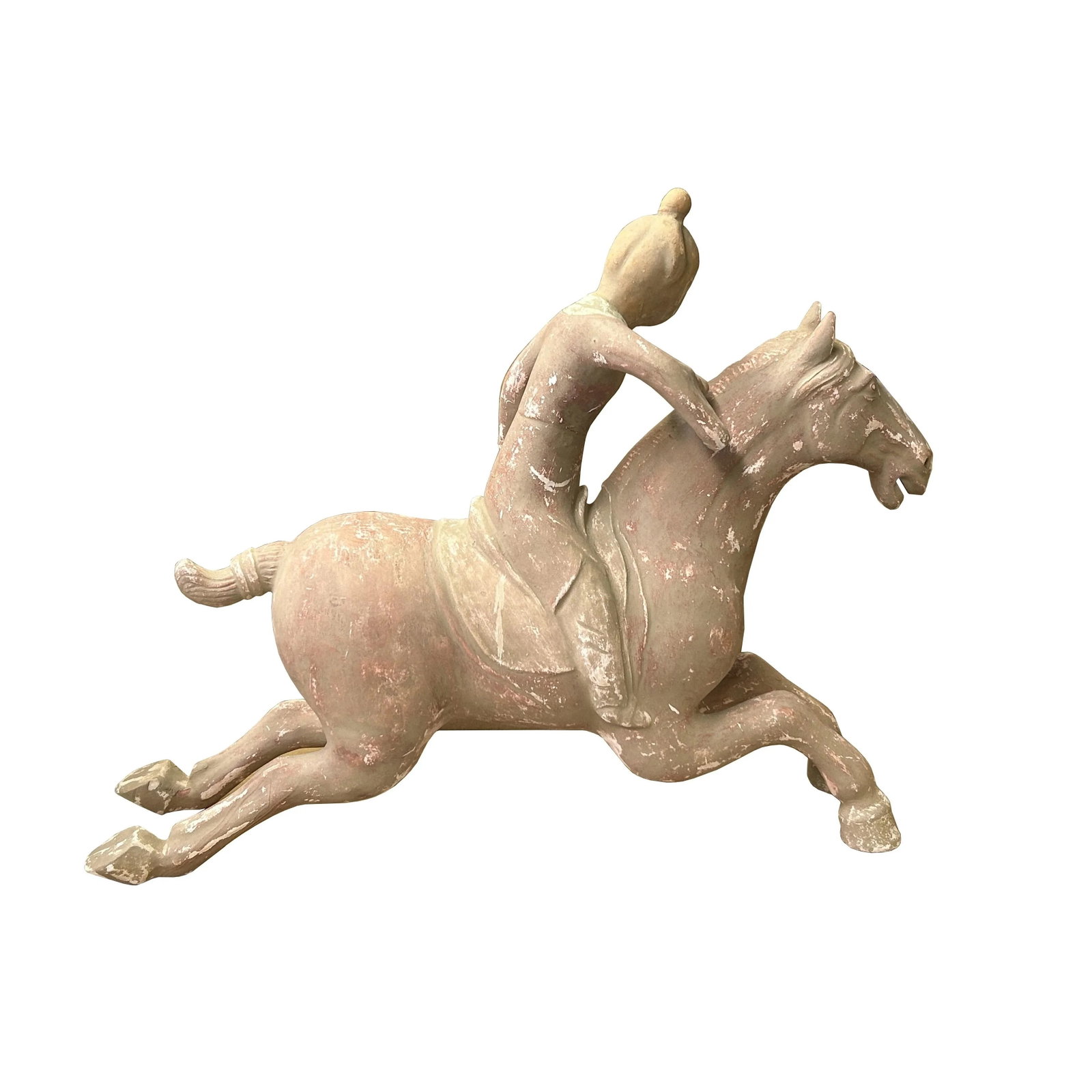 Chinese Vintage Terracotta Clay Man Riding Horse Figure Display Art - 9