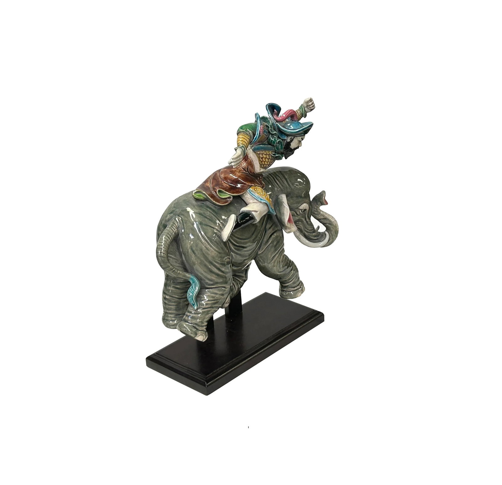 Chinese Vintage Color Ceramic Warrior Riding Elephant Figure Display Art - 2
