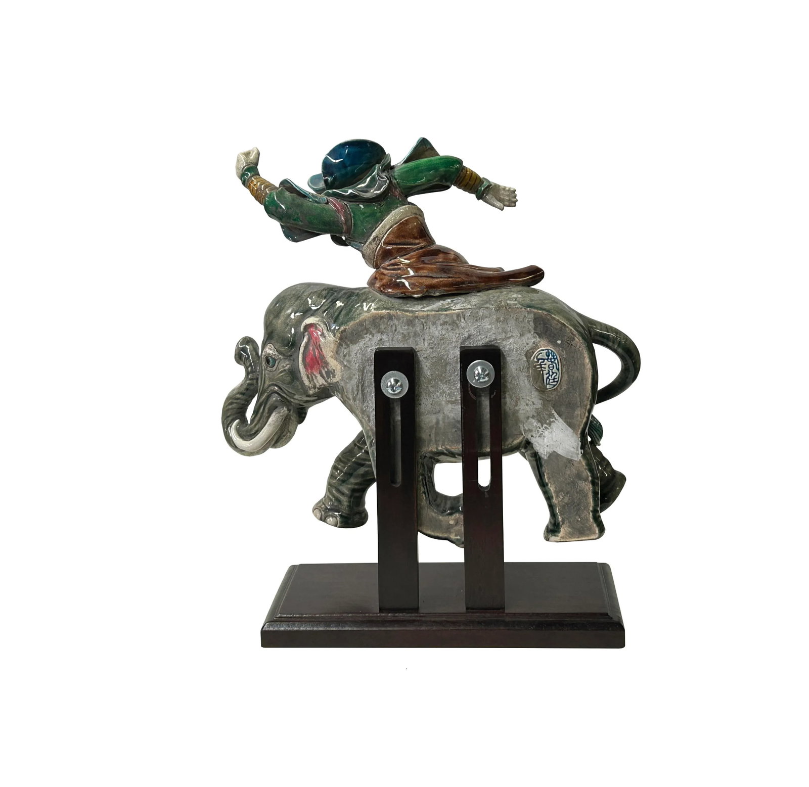 Chinese Vintage Color Ceramic Warrior Riding Elephant Figure Display Art - 4
