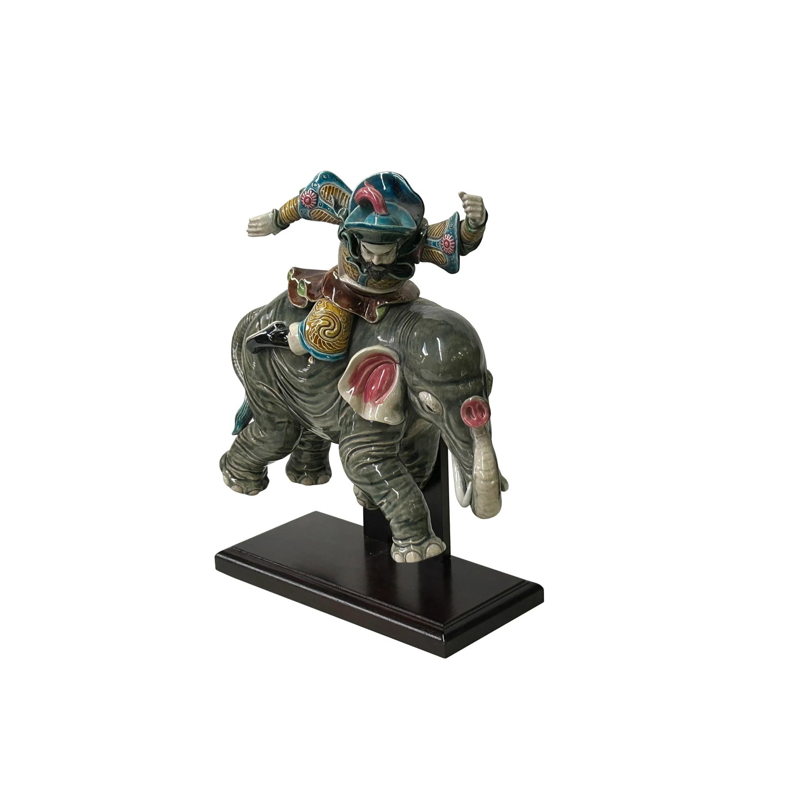 Chinese Vintage Color Ceramic Warrior Riding Elephant Figure Display Art - 5