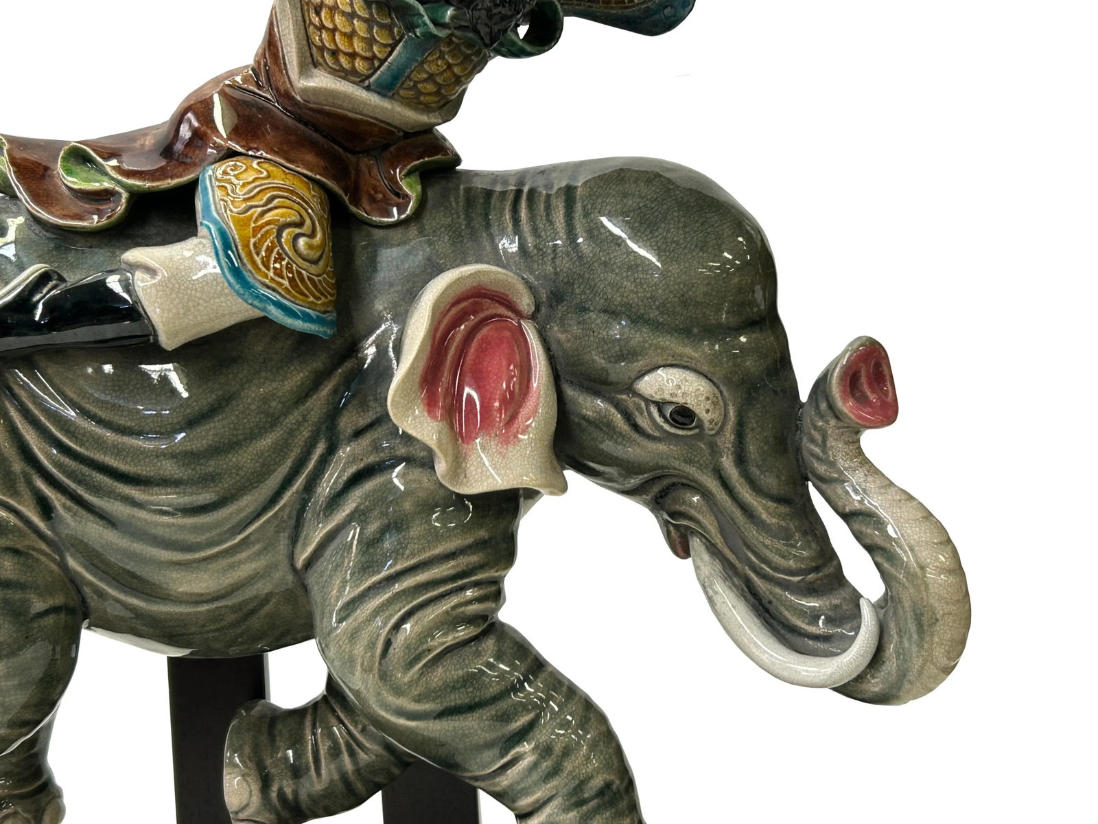 Chinese Vintage Color Ceramic Warrior Riding Elephant Figure Display Art - 6