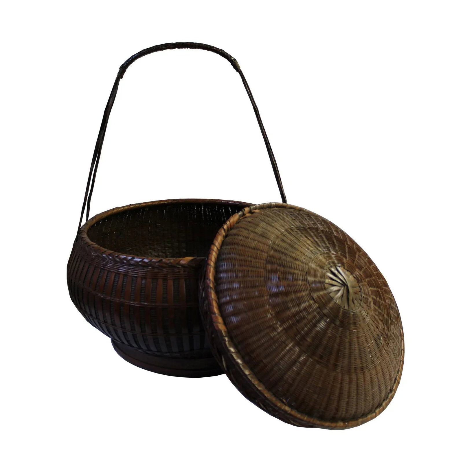 Oriental Handmade Brown Rattan Basket With Long Handle - 2
