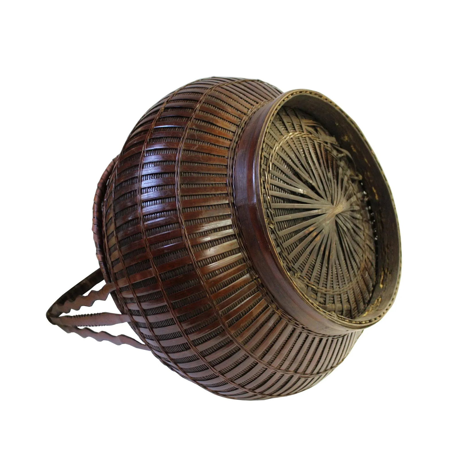 Oriental Handmade Brown Rattan Basket With Long Handle - 5