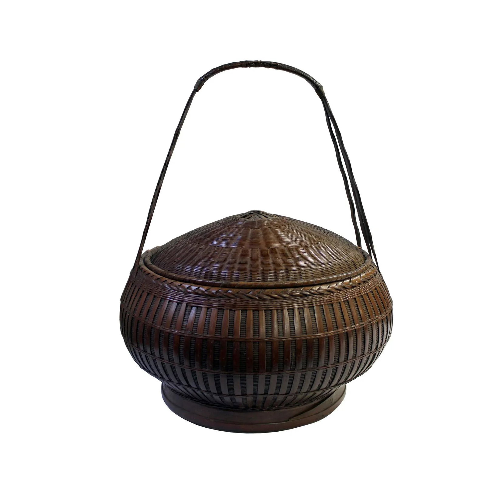 Oriental Handmade Brown Rattan Basket With Long Handle - 6