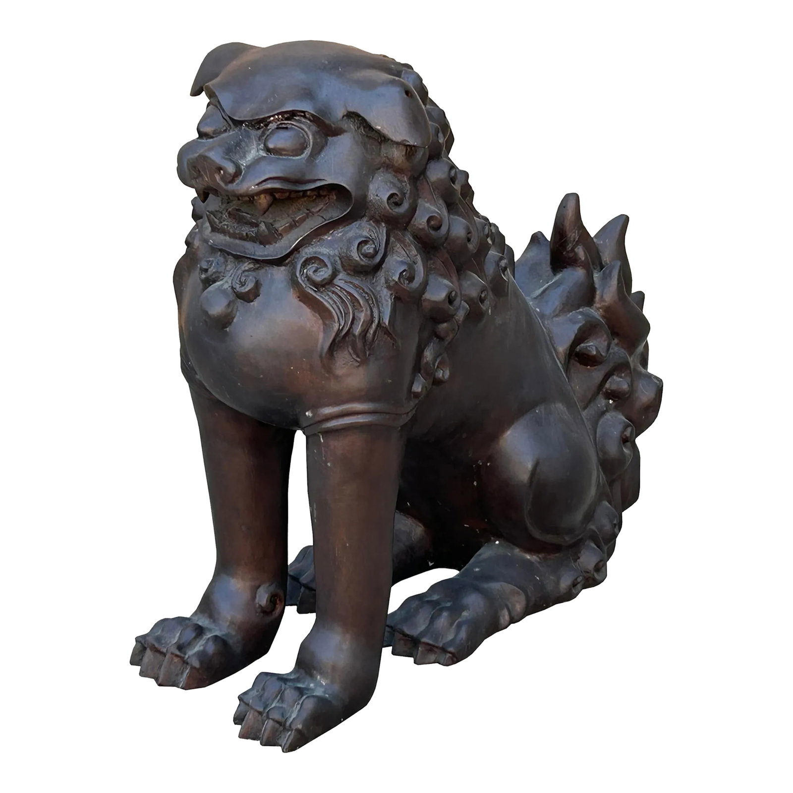Chinese Oriental Rustic Bronze Metal Foo Dog Lion Fengshui Display Figure (1 of 8)