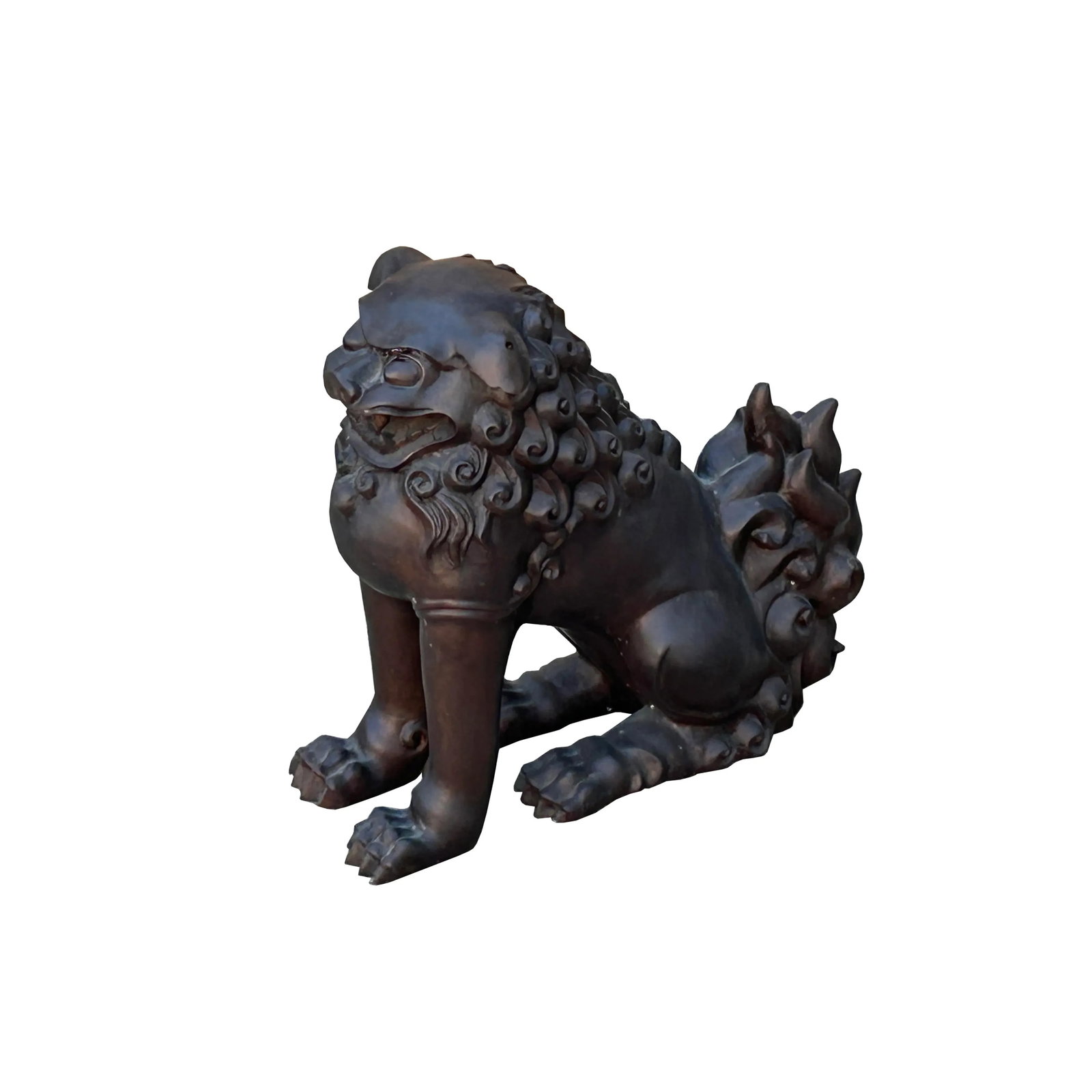 Chinese Oriental Rustic Bronze Metal Foo Dog Lion Fengshui Display Figure - 2