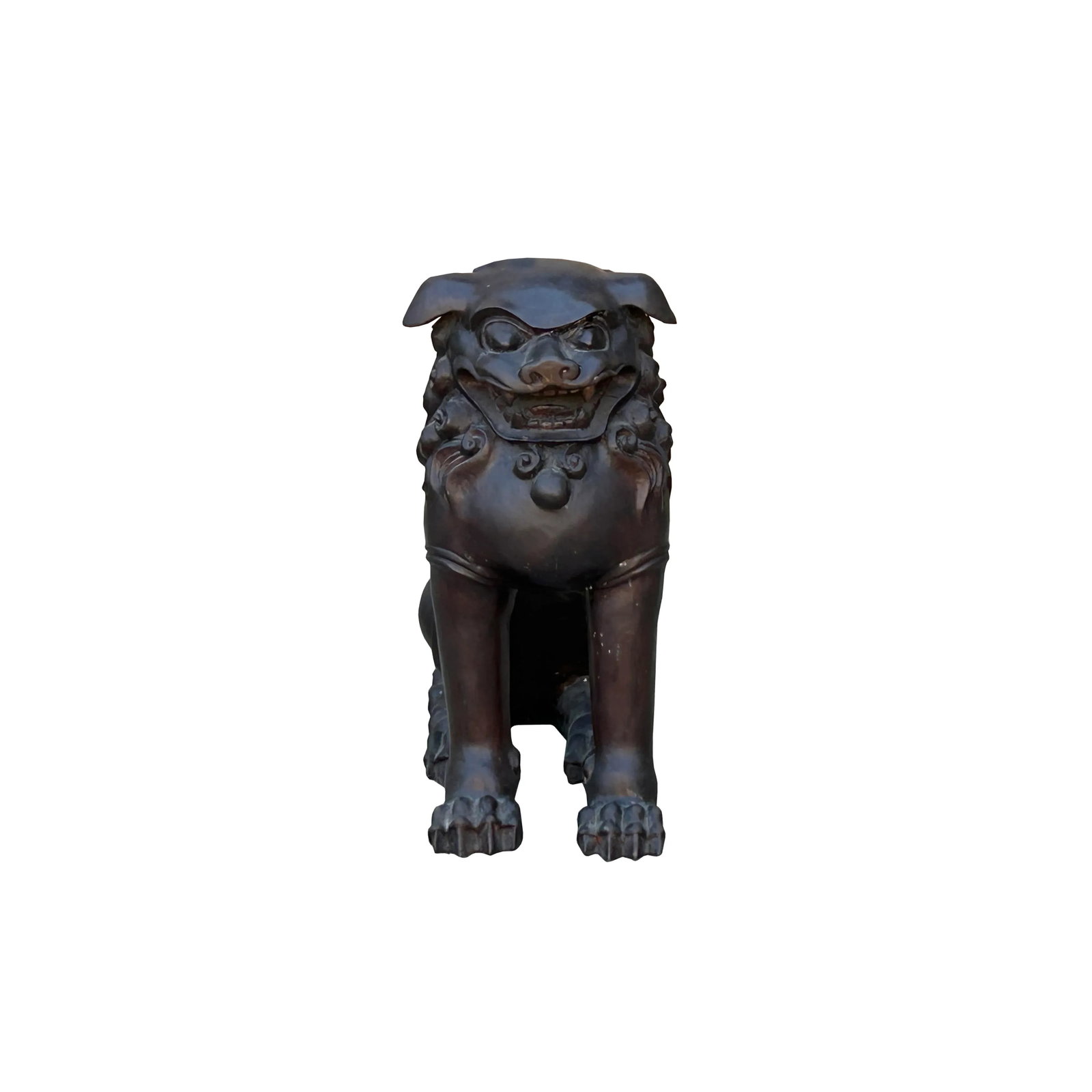 Chinese Oriental Rustic Bronze Metal Foo Dog Lion Fengshui Display Figure - 3