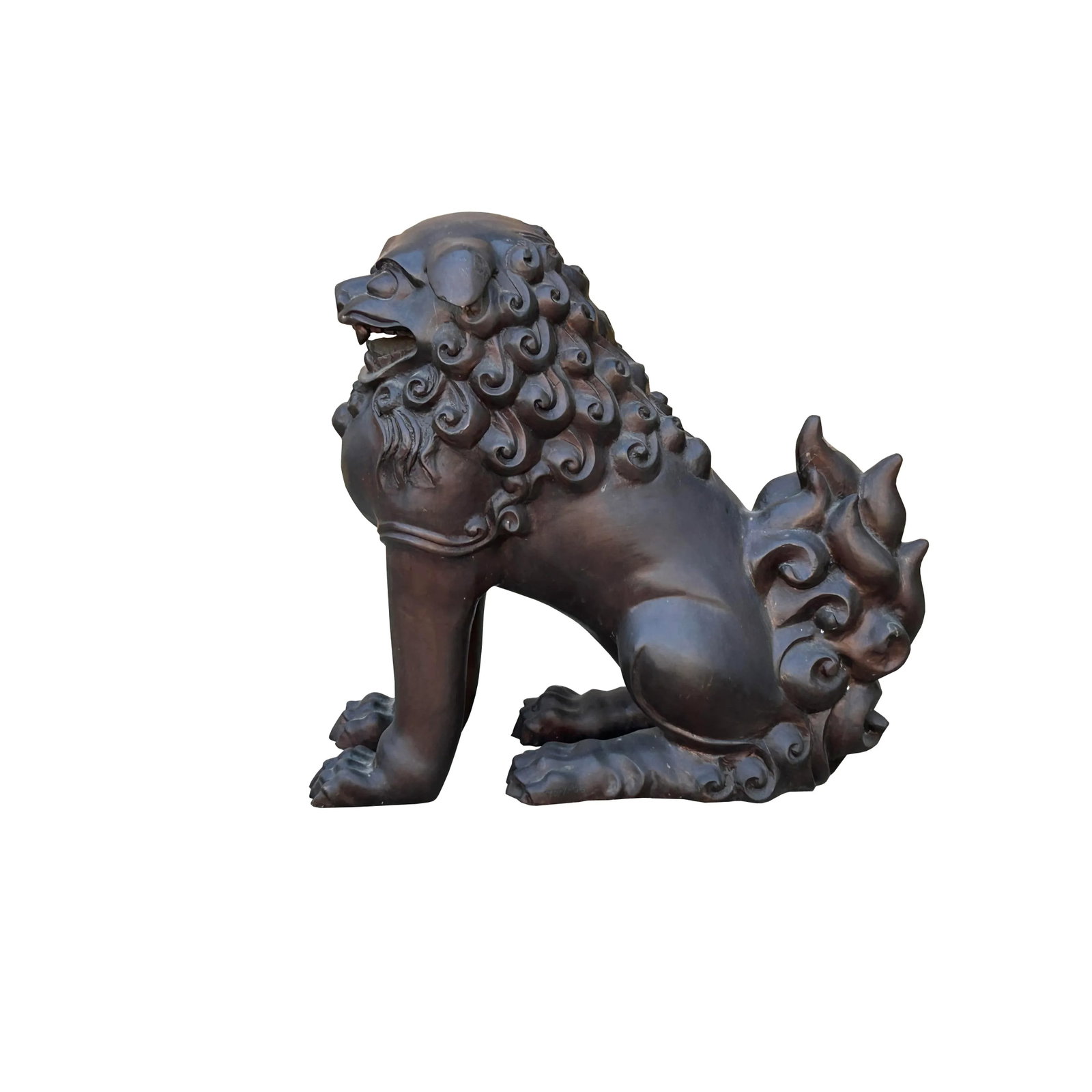 Chinese Oriental Rustic Bronze Metal Foo Dog Lion Fengshui Display Figure - 5
