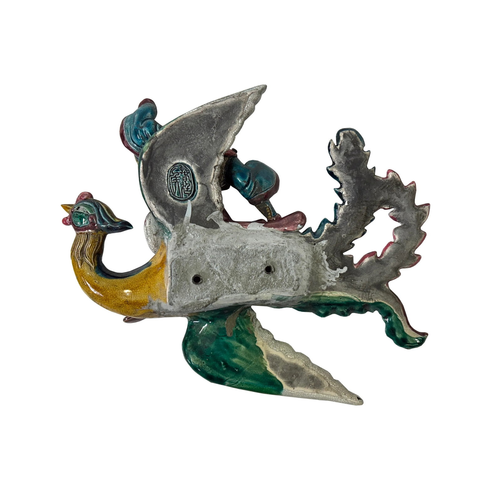 Chinese Vintage Color Ceramic Warrior Riding Phoenix Figure Display Art - 5