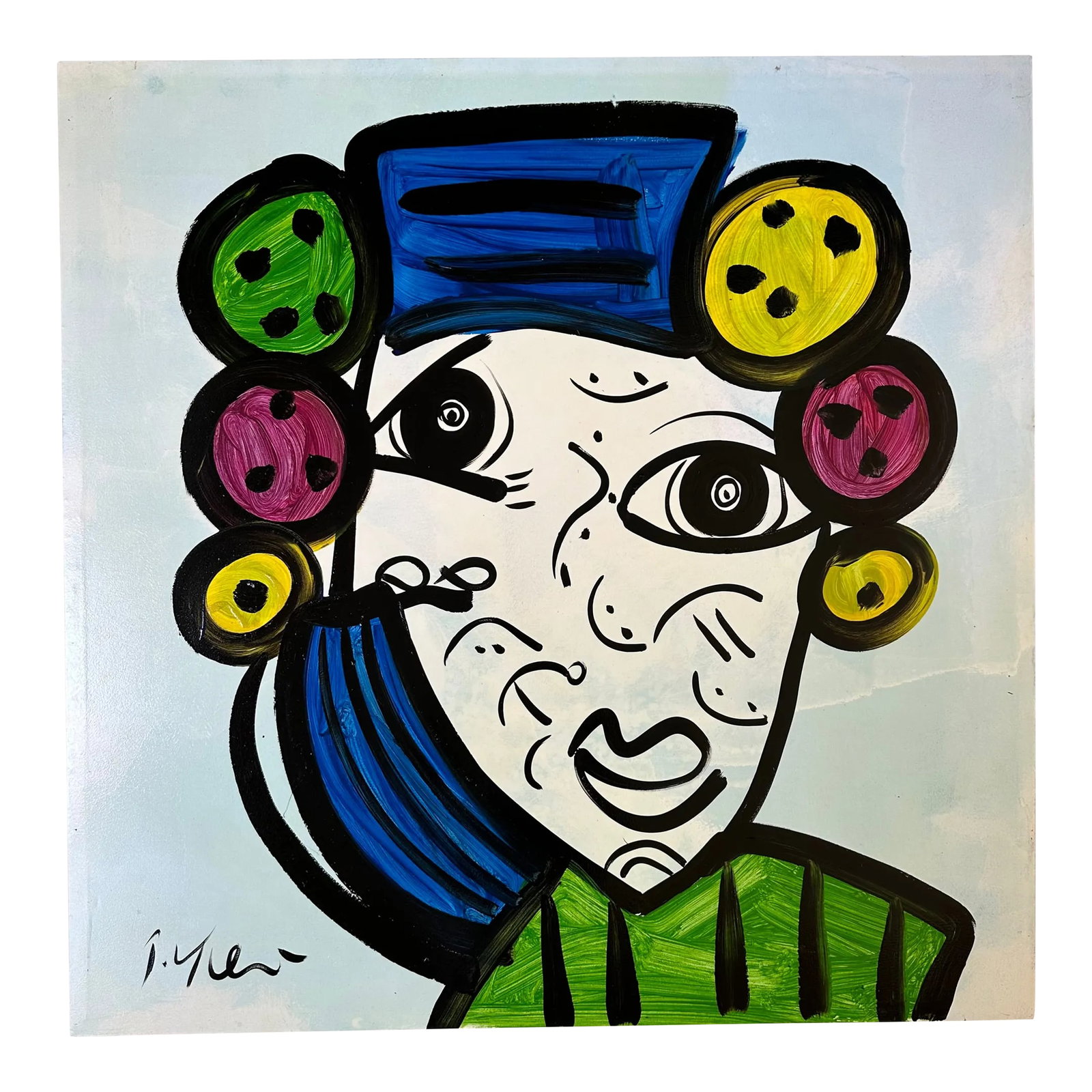 Large Abstract Portrait Painting by Peter Keil: Peter Keil is a German artist that focuses primarily on abstract expressionism. Keil painted with some of the greats including Joan Miró, Pablo Picasso and Andy Warhol, to name a few. This is a